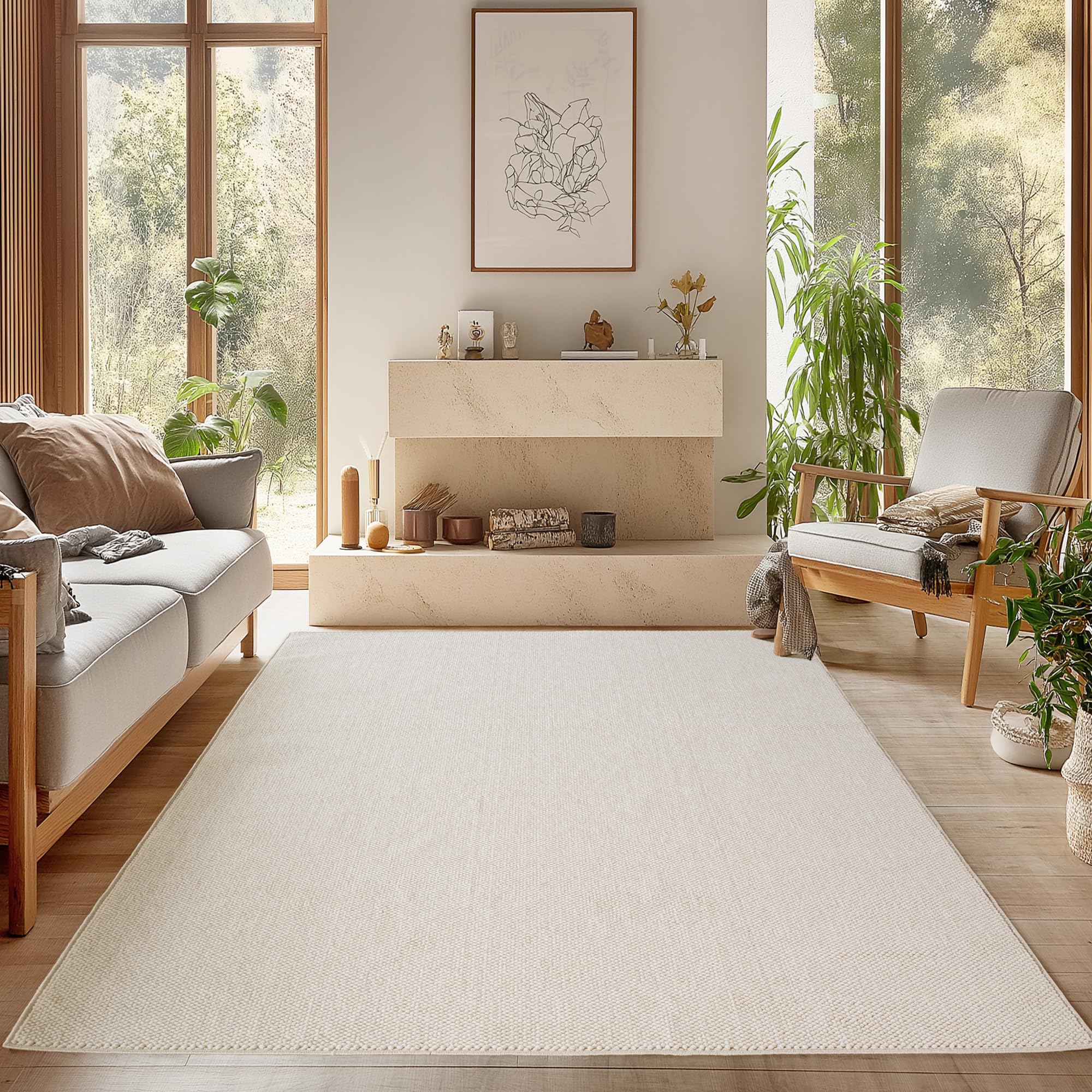 SIMPEX Teppich 160x230 cm Creme Einfarbig Bouclé Schlingenflor Skandi Stil Modern Superweich Robust Pflegeleicht für Wohnzimmer Sofabereich Esszimmer Schlafzimmer Küche