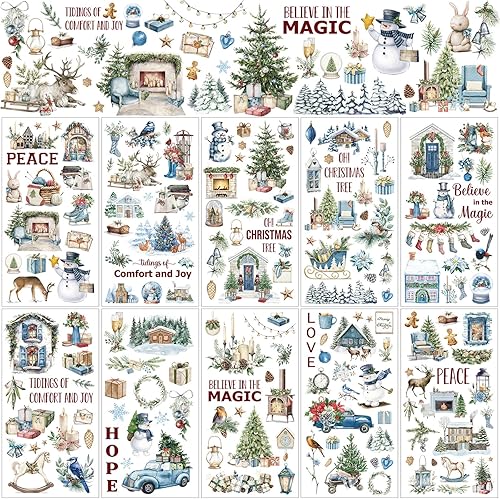 Miniatura 16 de Lincia 10 hojas de calcomanías para transferencia de manualidades y muebles, calcomanías de muñeco de nieve, gnomo de reno, vintage