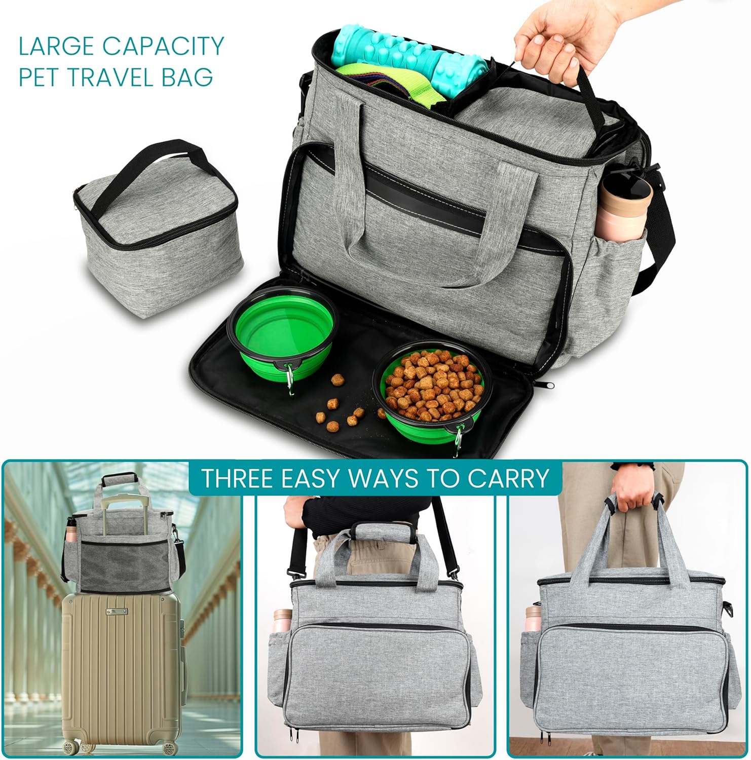 BELLE VOUS Dog Travel Bag with Collapsible Food Bowls - Portable Tote Organiser with Multifunction Pockets - Pet Food Container Weekend Travel Bag Set 6 91zOd4zDaBL. AC SL1500