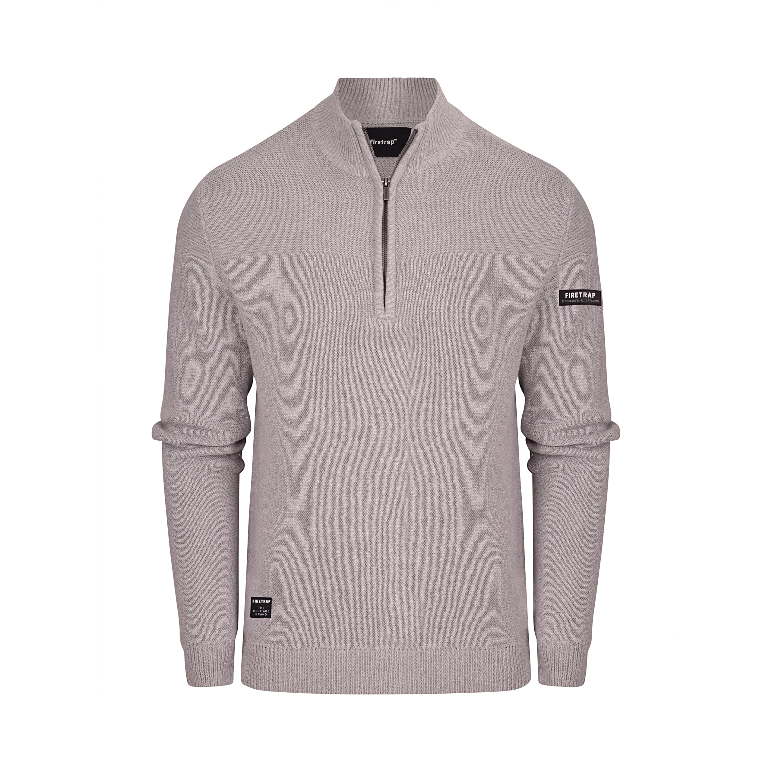 Firetrap Men's Fashion Designer 1/4 Zip Jumper - Cotton Blend Warm Winter Quarter Zip Pullover Sweaters - Heavyweight Knitted Knitwear Jumpers, Casual Smart 1/2 Half Zipper Mens Clothing Grey XL
