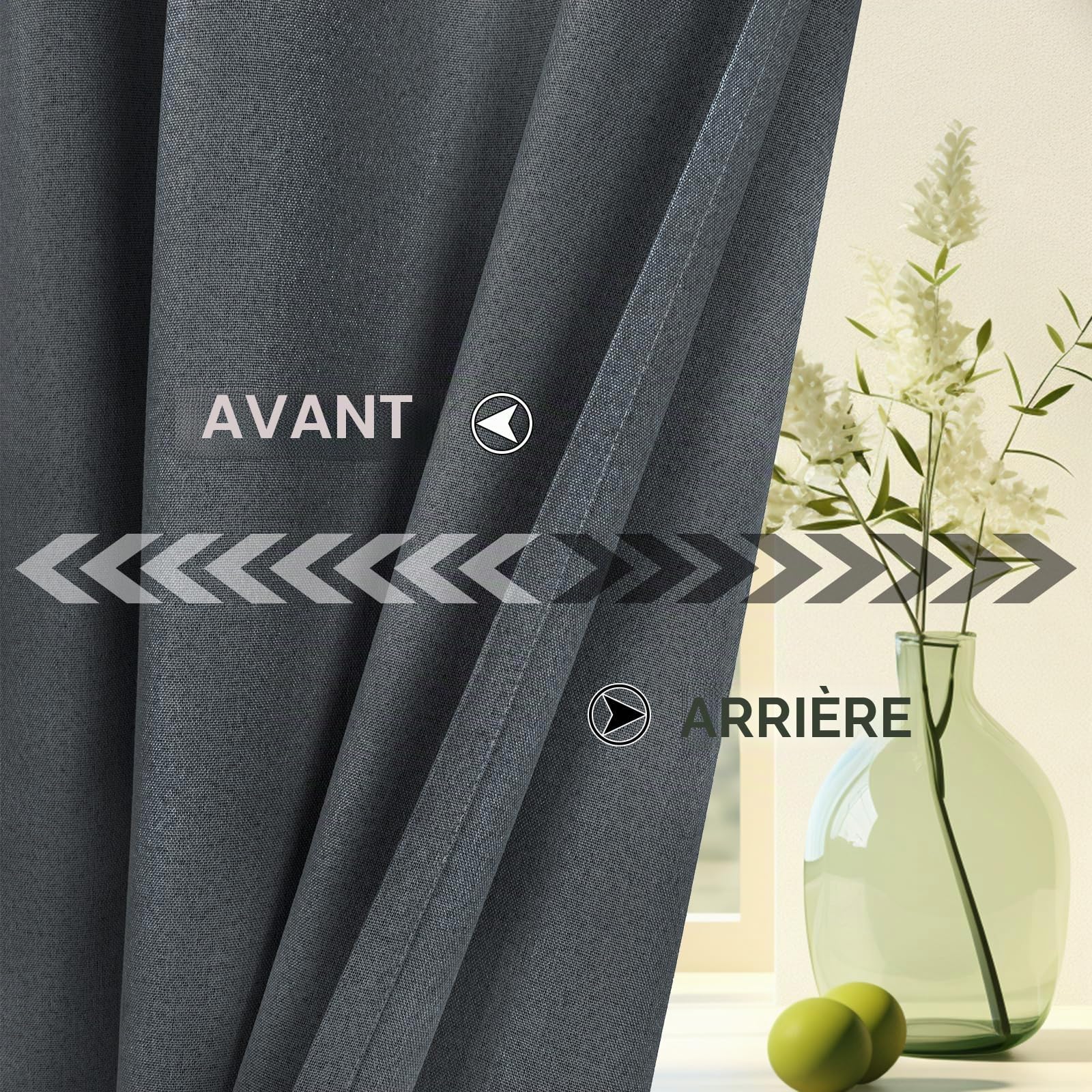 YSTELLAA Rideau 100% Occultant Lot De 2, 140×180cm, Effet Lin, Rideau Thermique Isolant Anti Froid Et Chaleur, Rideaux Anti Bruit, avec Oeillet, pour Salon Et Chambre, Gris