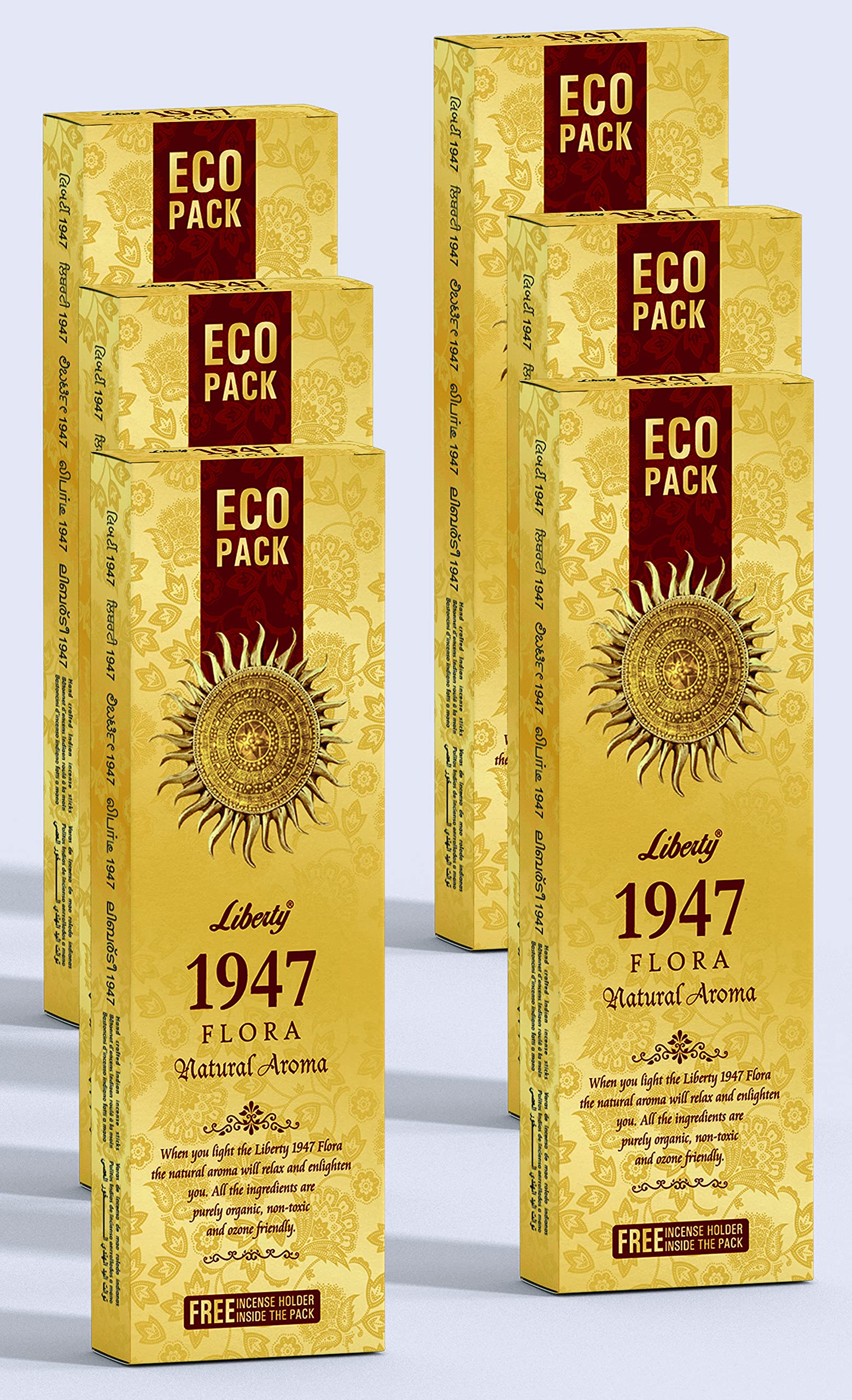 LIBERTY 1947 Flora Fragrance Aroma Sticks | Low Smoke Incense Sticks | Charcoal Free Agarbathi Eco-Pack - Pack of 6 (6X80g)