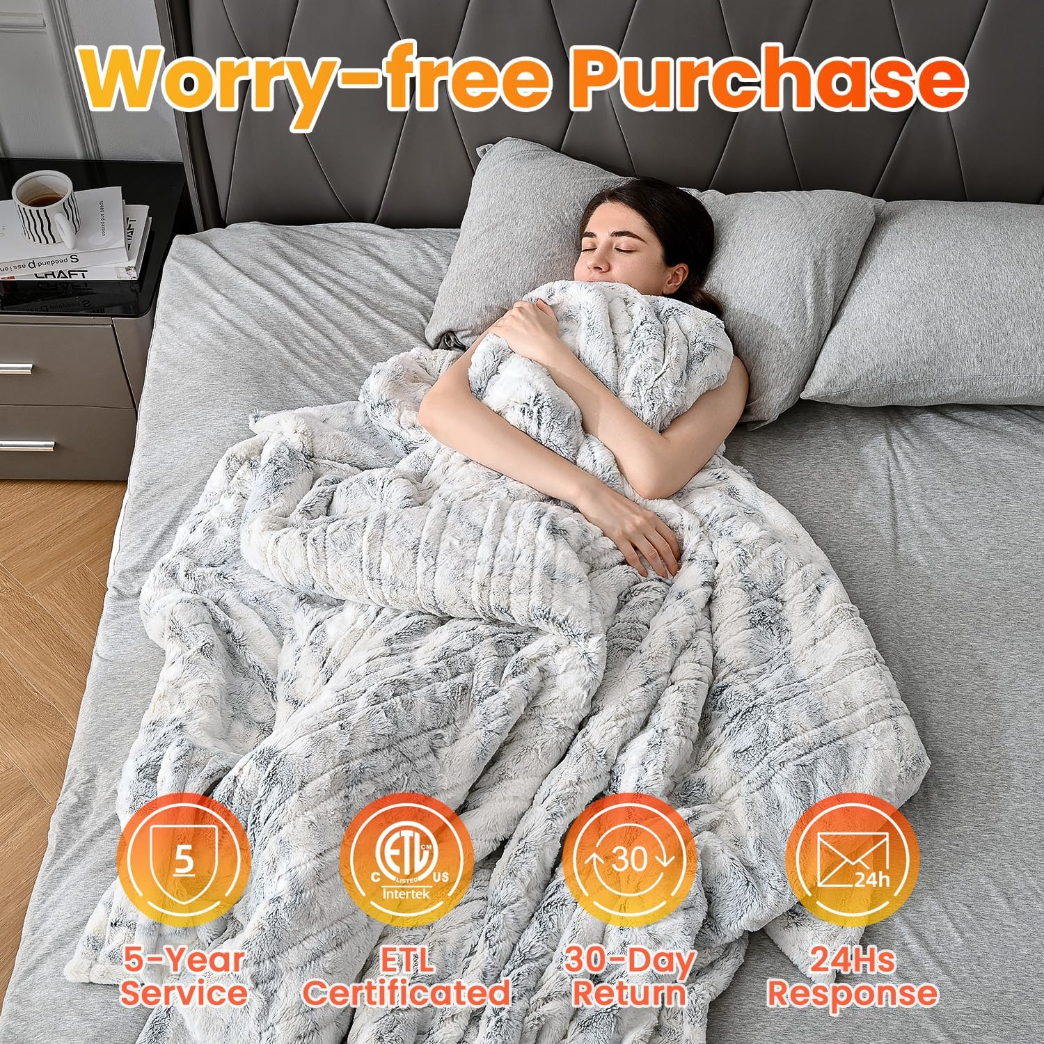 WOOMER Heated Blanket Full Size Electric Blanket 77"x 84", Soft Faux Fur Fast Heating Blanket, 10 Heating Levels & 0.5-12H Auto Off, Over-Heat Protection, ETL Certification - Image 5