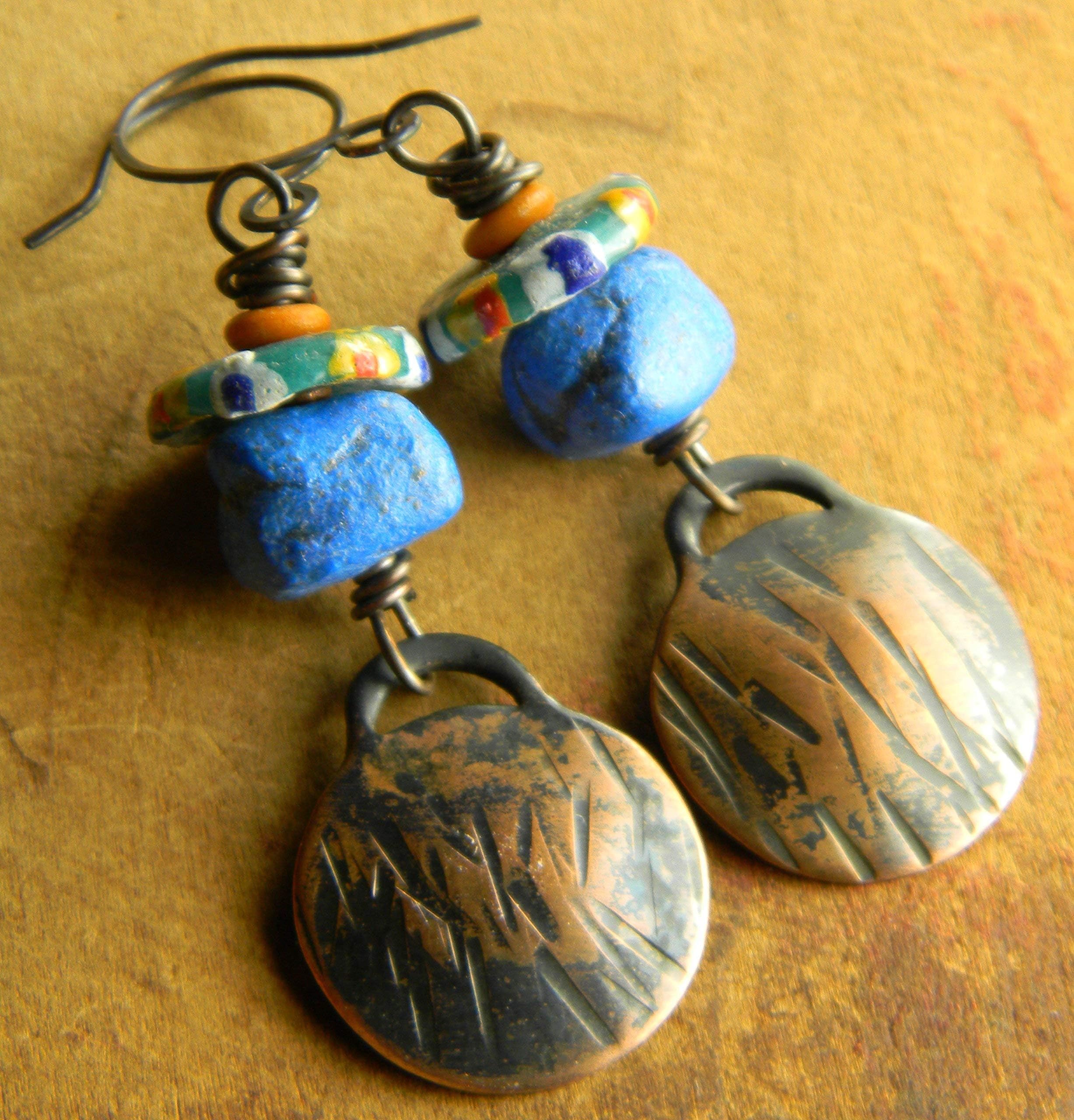Moroccon Blue Clay Earrings with Copper