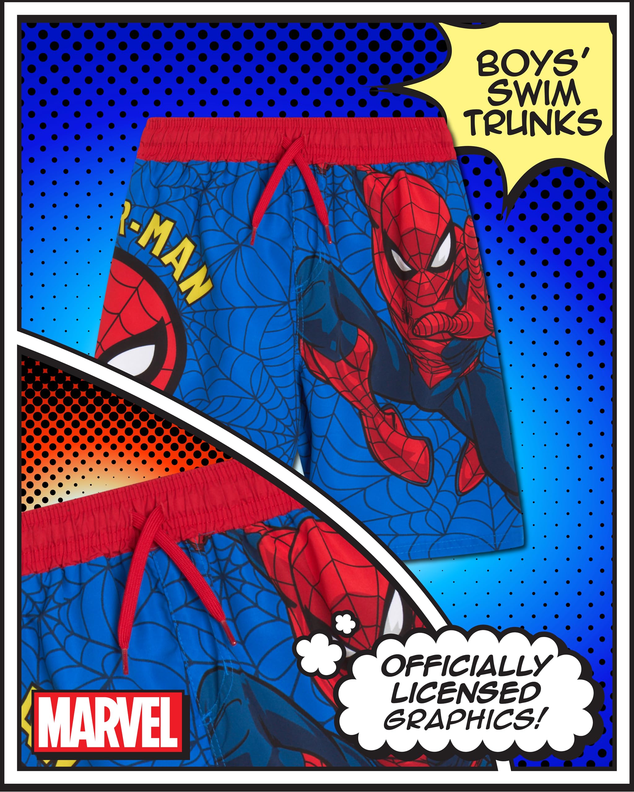 Marvel Boys? Spider-Man Swim Trunks - Quick Dry Bathing Suit Shorts (2T-12), Size 5/6, Spider-Man Blue Web