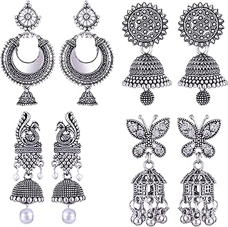 MEENAZ earrings for women fashion jhumka oxidised Silver Earrings for women Combo chandbali pearl chandbali stylish jhumkas traditional Earrings For girls South indian traditional Ear Rings -M138,