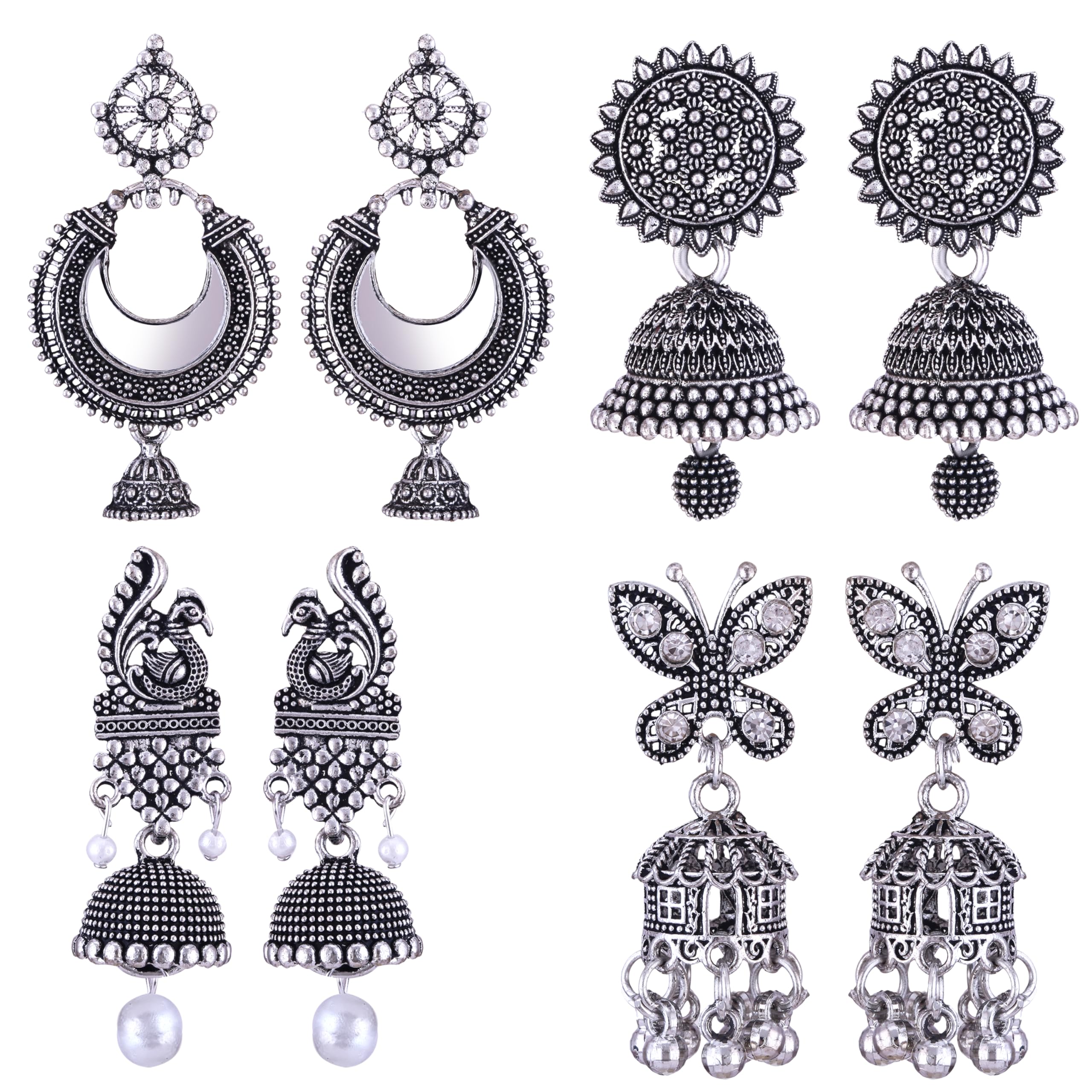 MEENAZearrings for women fashion jhumka oxidised Silver Earrings for women Combo chandbali pearl chandbali stylish jhumkas traditional Earrings For girls South indian traditional Ear Rings -M138