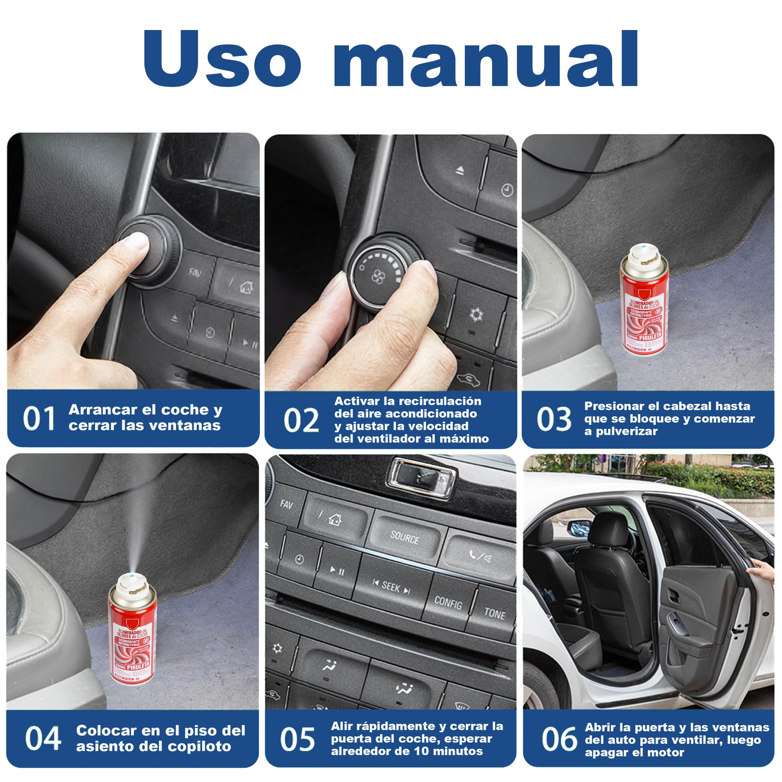 Eliminador de Olores Especial para de Automóvil: Elimina Olores y Humedad, Destruye Hongos y Bacterias, Uso Fácil y Rápido - Aire Fresco y Limpio en Tu Coche 150ml, Olor Piruleta - 3 Unidad