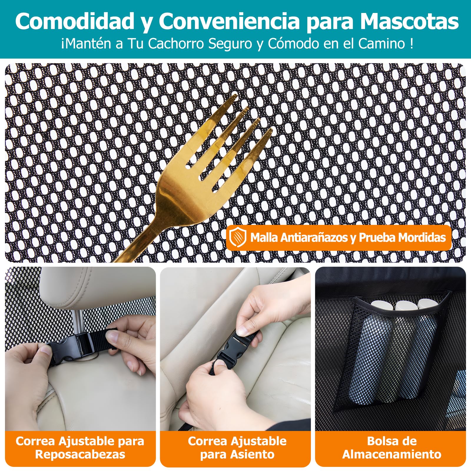 Barrera Protectora para Perros para Asiento Trasero y Maletero con Cubierta Más Ancha, Ajuste Universal para Coche y SUV, Rejilla Separadora para Perros con Red Transparente y Marco Metal Estable
