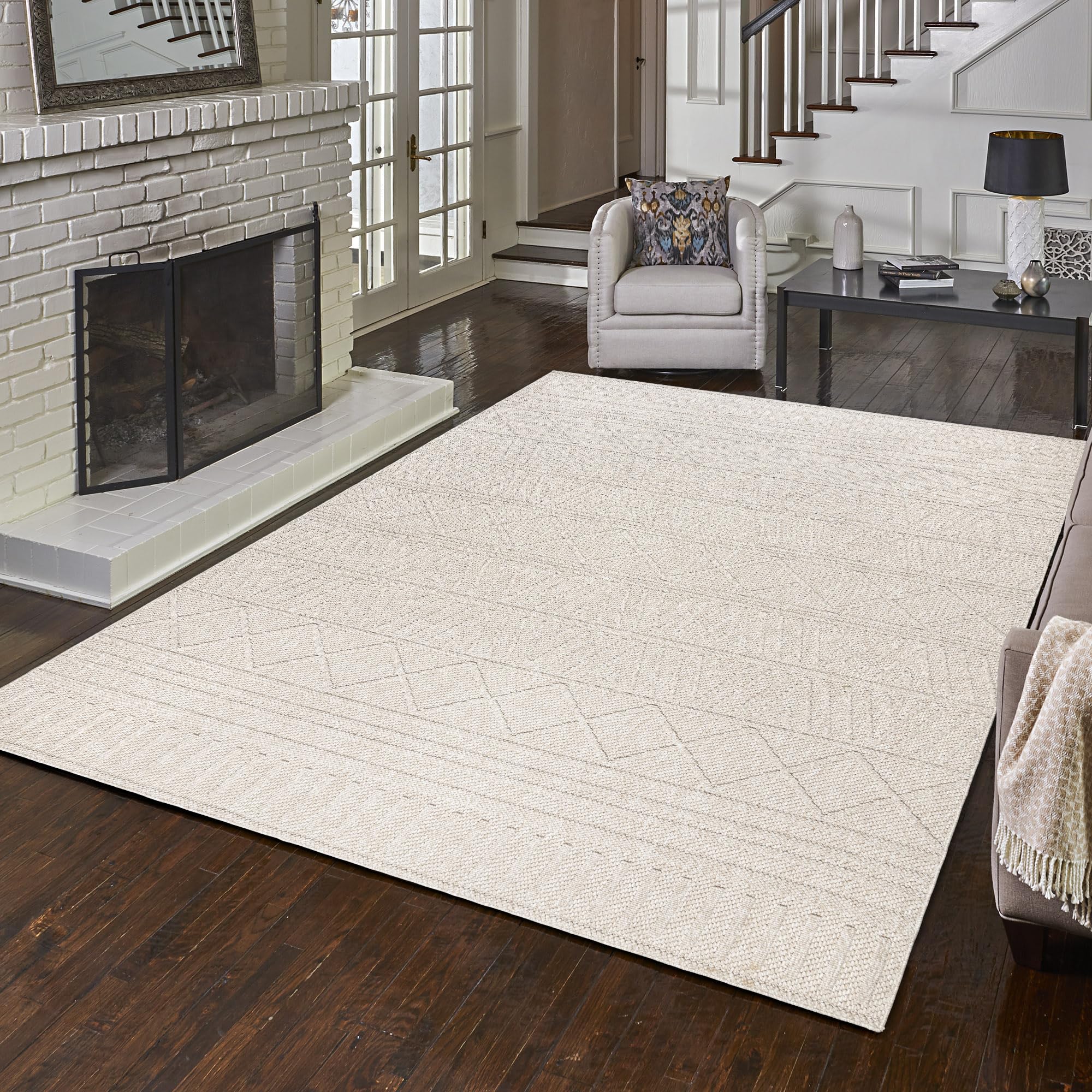 Gertmenian Indoor Flat Woven Area Rugs | Durable, High-Traffic, Non-Shedding & Stain Resistant | Brindi, Beige, 5ft x 7ft Standard, 27804