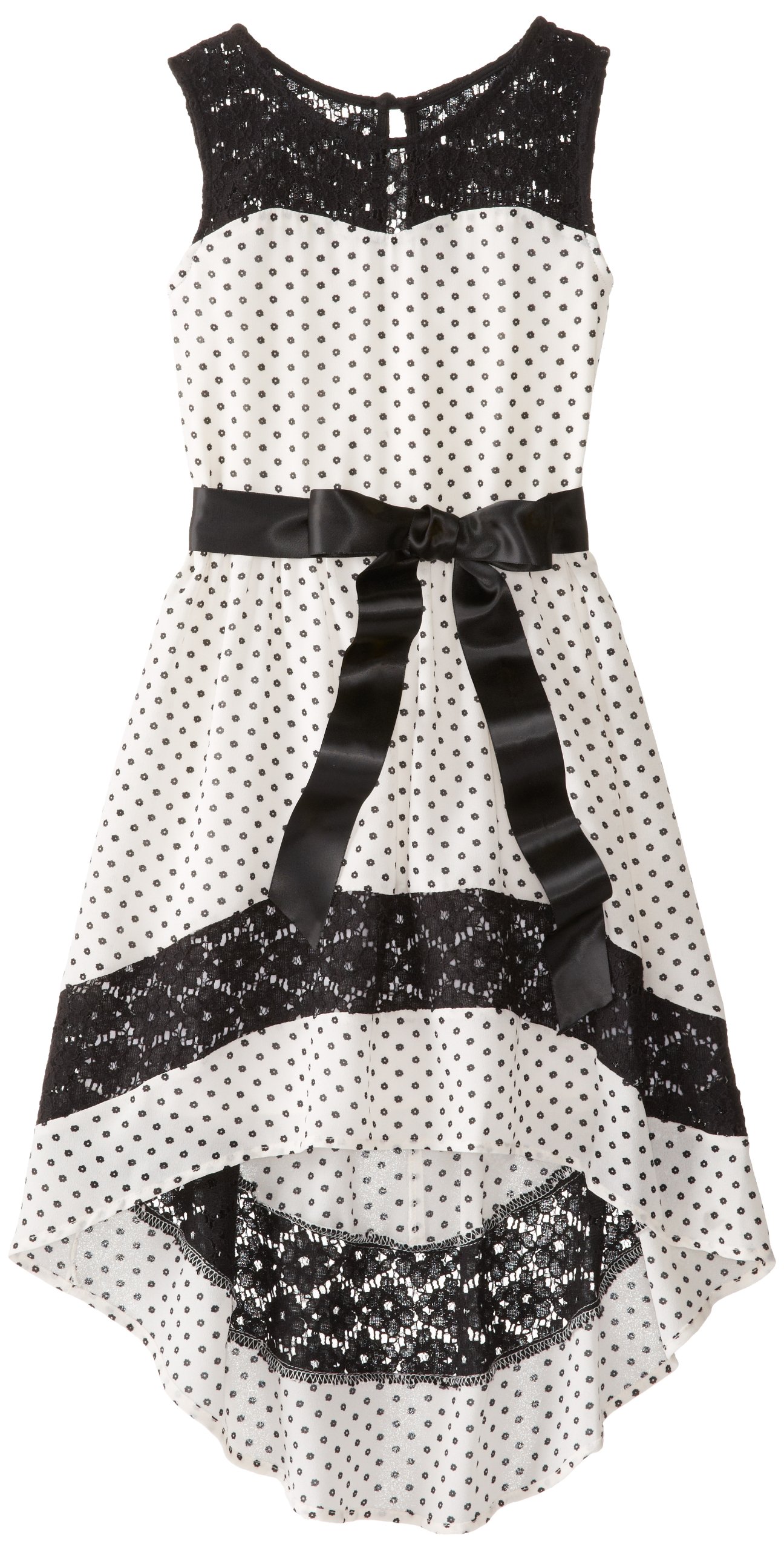 My Michelle Big Girls' Polka Dot Dress with Lace Illusion