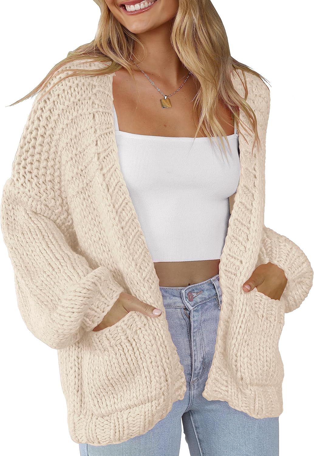 Women's Cardigan Soft Pocketed Long Sleeves Casual Knitted Open Front Cardigans Lightweight Sweaters - Image 2