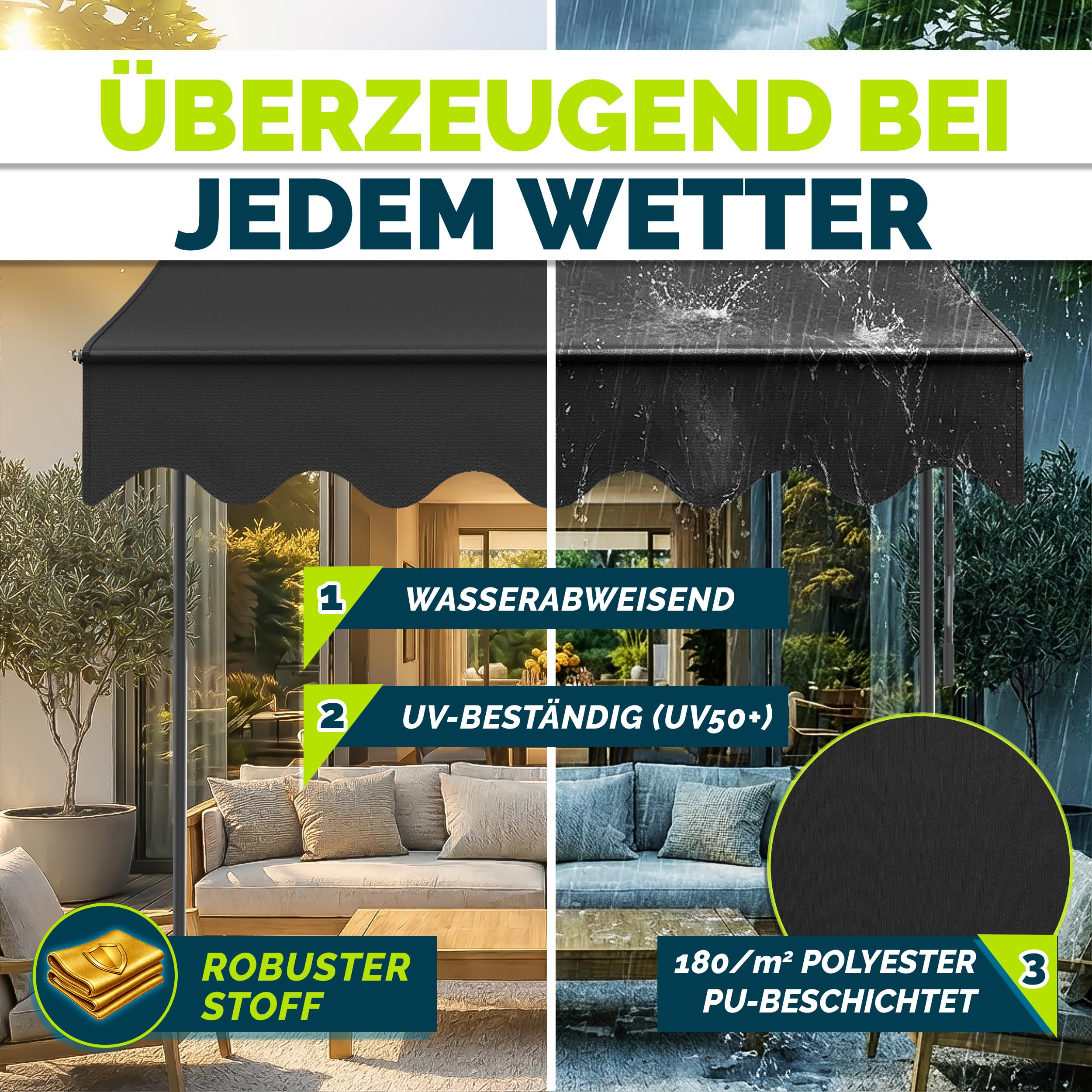 tillvex Klemmmarkise mit Handkurbel Balkon | Balkonmarkise ohne Bohren | Markise UV-beständig & h... Ansicht 4