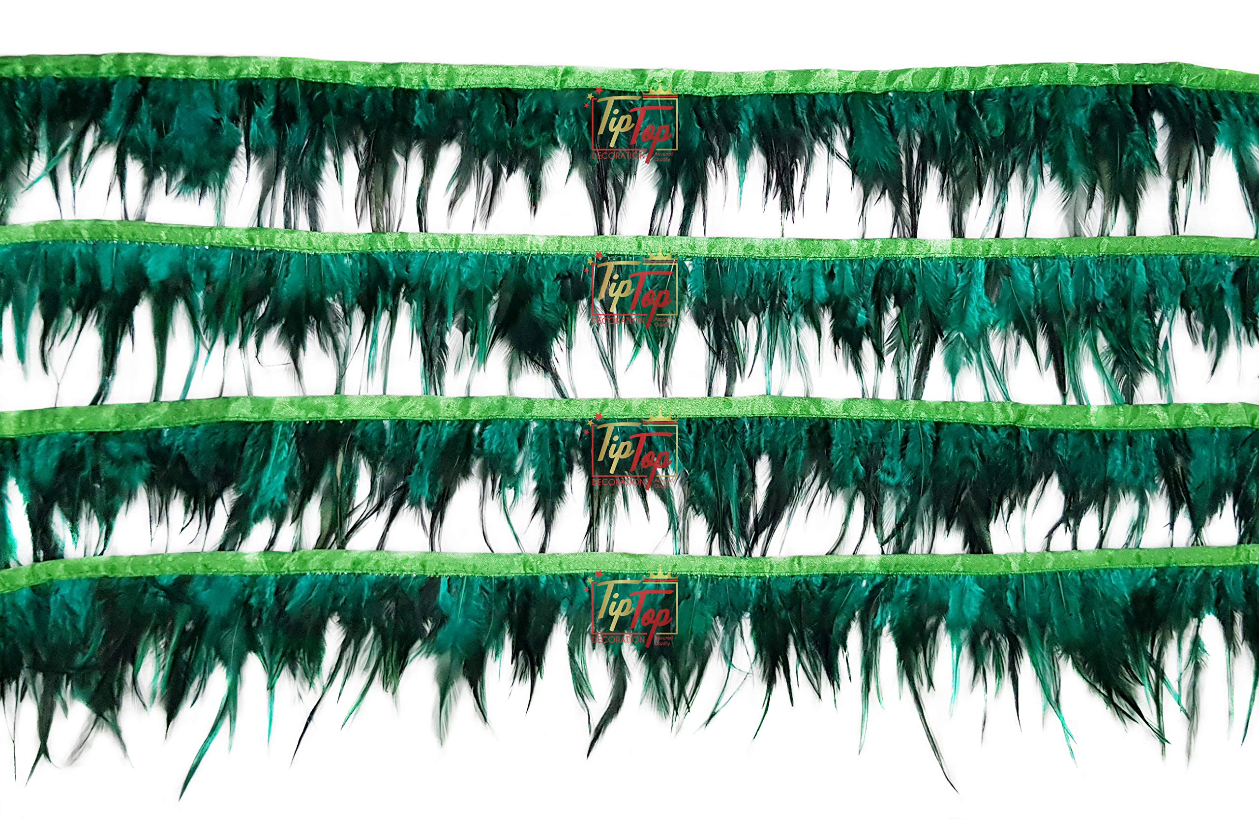 Tiptop Decoration Natural Hackle Pointed Dyed Feathers Trim Fringe Lace (4-5 Inch) (9 Meters) (Forest Green) 3