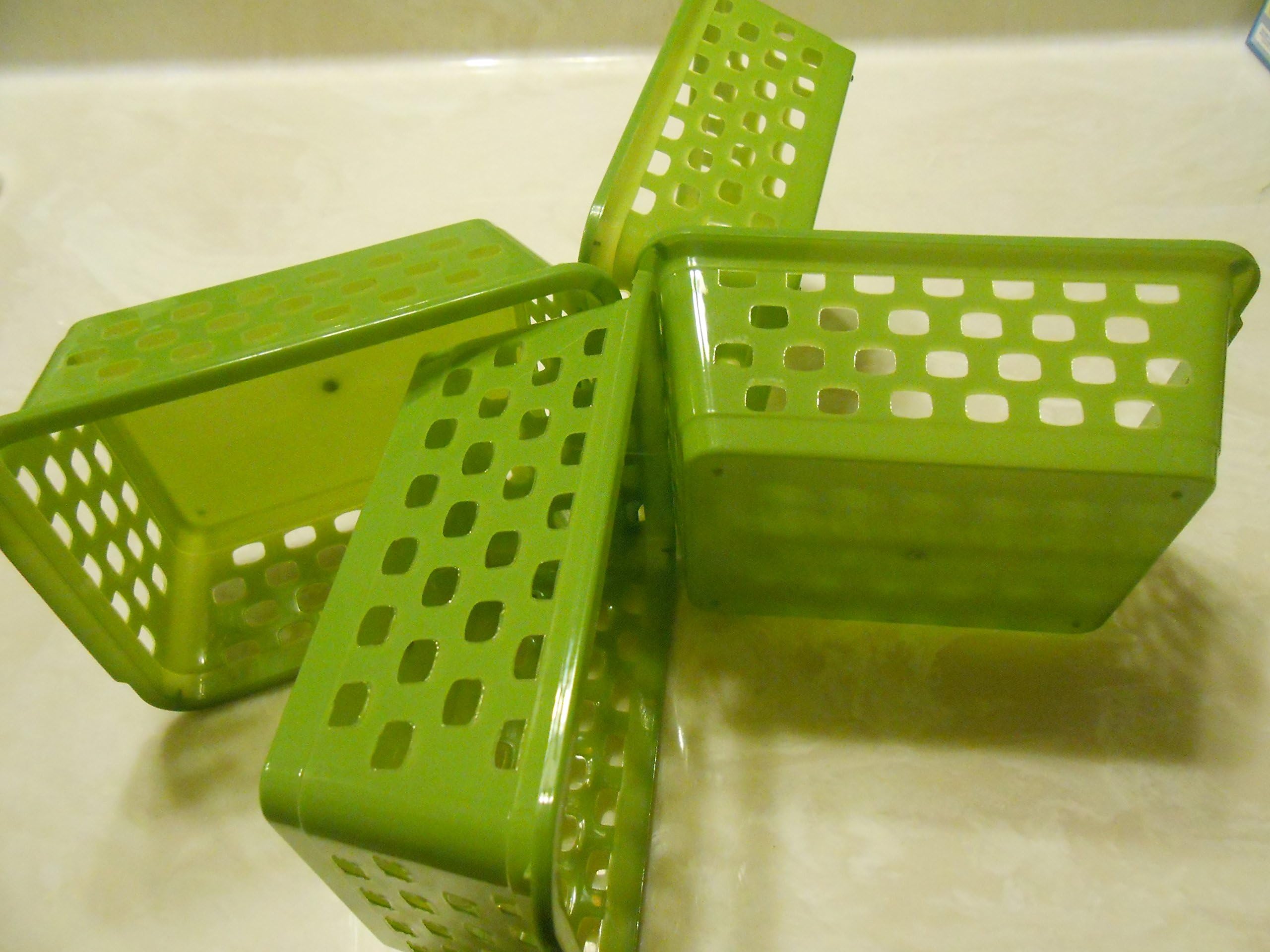 4 Blue Olive Or Pink Storage Baskets Bins Organizers Box Containers for Shelves Bookcase Kitchen Makeup Hardware Other Household Uses (Olive/Green)