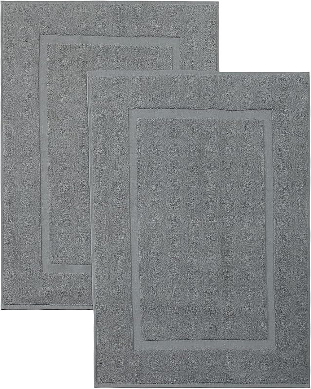 LA HAMMAM 2 Pack 20” × 34” Turkish Cotton Bath Mats Floor Towels for Bathroom, Hotel, Kitchen, Shower & Spa | Anti-Slip, Machine Washable, Soft, Absorbent & Quick Dry Floor Towel Mat Set - Grey