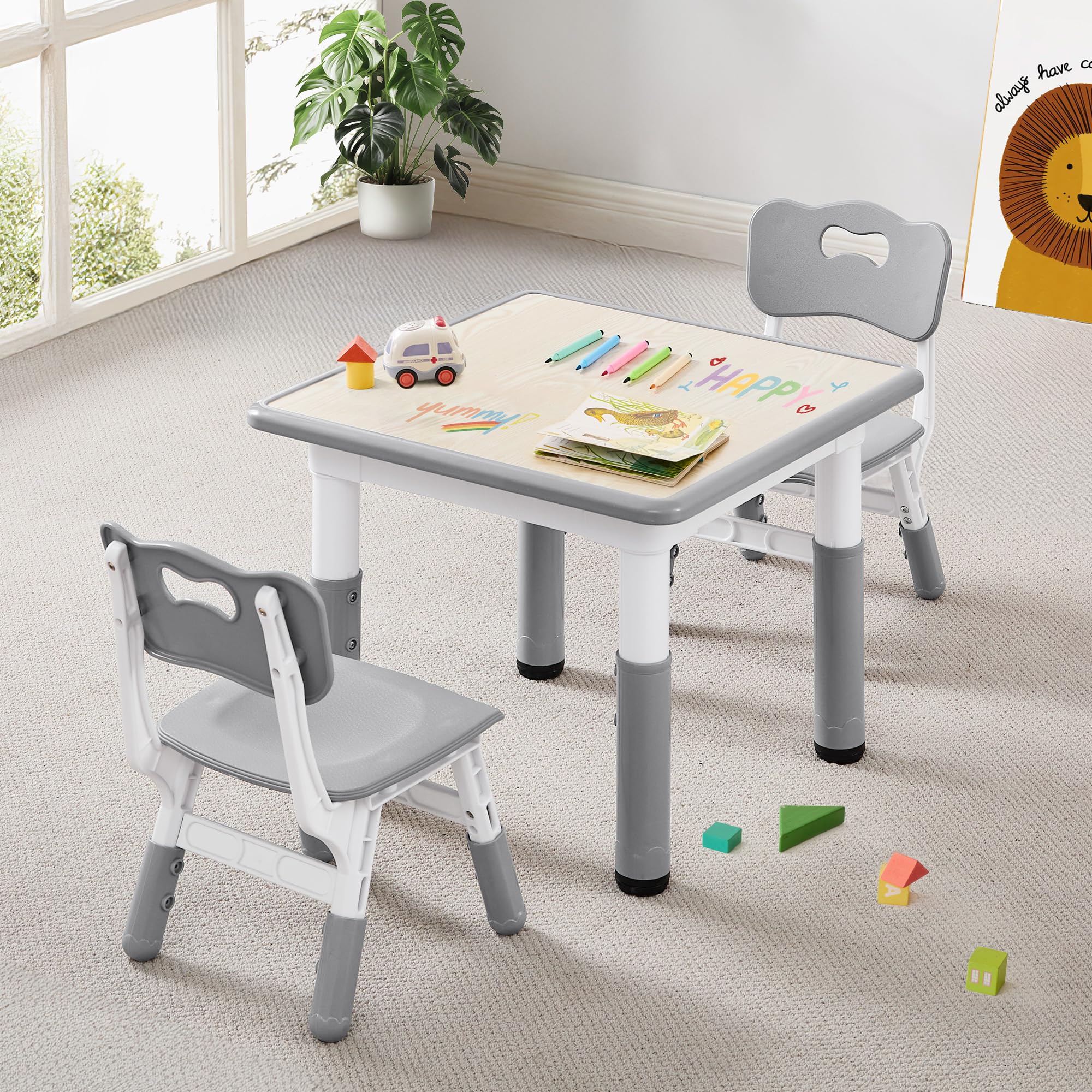 CuFun Kids Height Adjustable Table and 2 Chairs Set