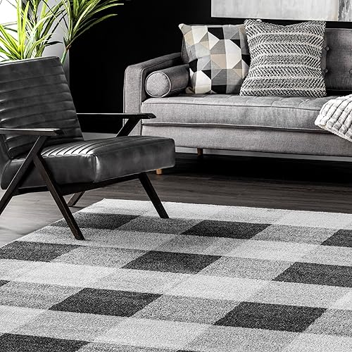 Miniatura 8 de nuLOOM Buffalo - Alfombra de pasillo a cuadros, 2 x 6 pies, color gris