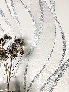 NEWROOM Papier peint Blanc Vague Intiss&eacute; - Rayures Gris Argent Ligne Texture Moderne
