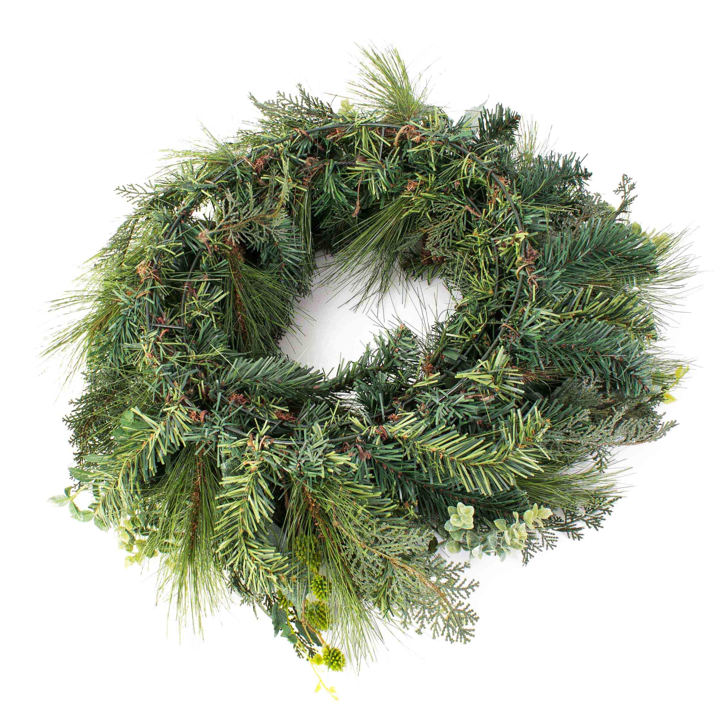 artplants.de Künstlicher Tannenkranz, Zapfen und Efeu, Ø 60cm - Türkranz - Weihnachtsdeko