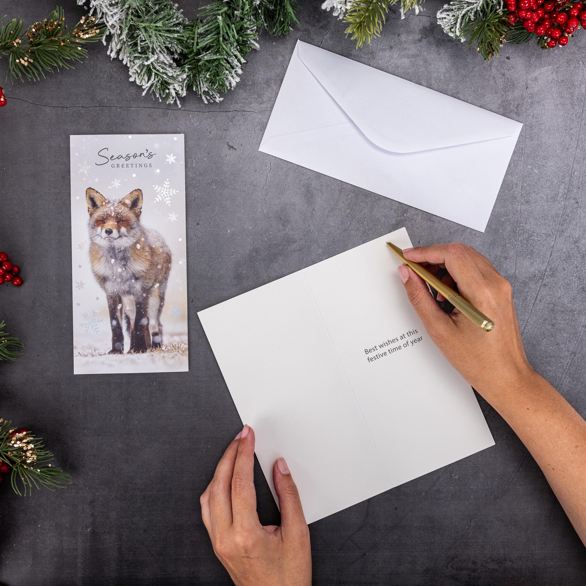evelay Christmas Cards Pack 16 Slim Traditional Deer Fox Photo Xmas Card Set including White Envelopes Included (Deer, Fox) - Image 3