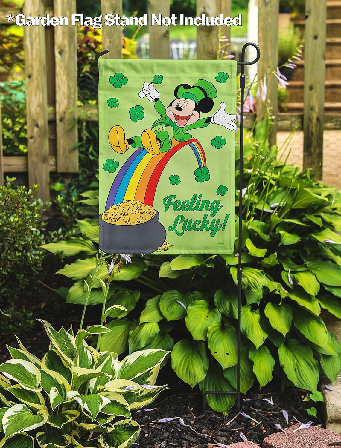 Flagology, Disney Feeling Lucky St. Patrick's Day Mickey – Garden Flag 12" x 18", Exclusive Fabric, Officially Licensed Disney, St. Patrick's Day