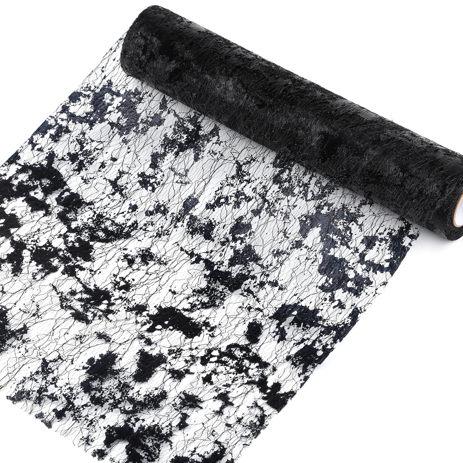 ktxaby 10m x 28cm Table Runner Sparkling Polyester Tulle Ribbon Roll Shiny Table Decoration for DIY,Wedding,Banquet,Birthday,Party and Decorations,Home Decor (Black)