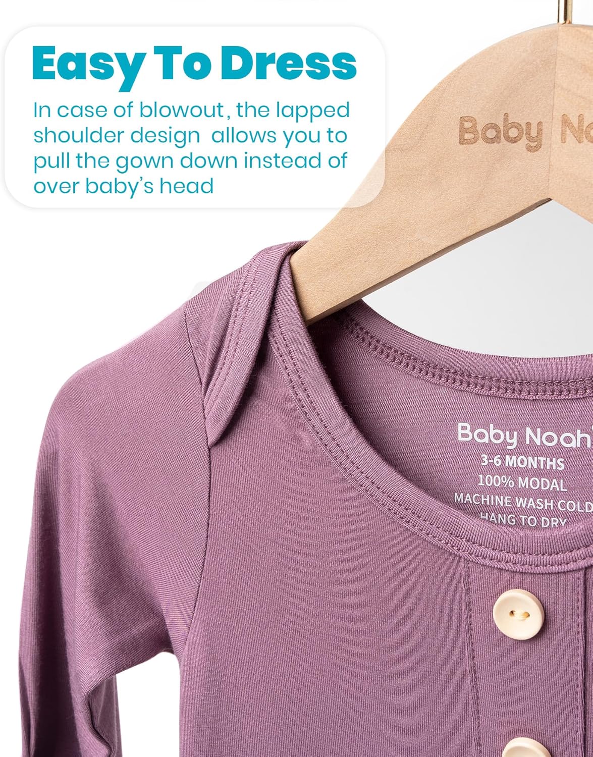 Baby Noah Newborn Knotted Gown Set with Hat and Headband, Soft Tie Bottom Newborn Sleepers for Baby Girl Boy (2 Packs) - Image 4