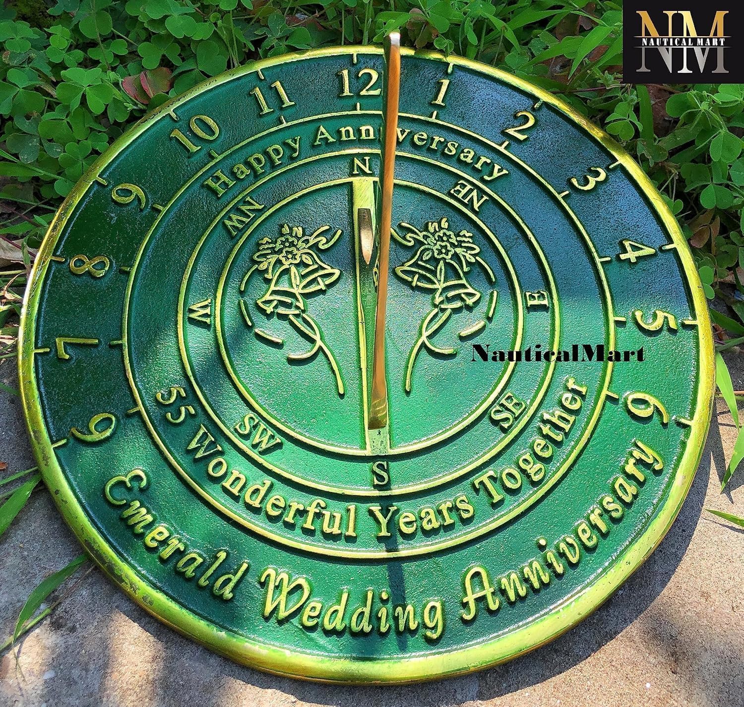 NauticalMart 55th Emerald Wedding Anniversary Sundial Gift for Parents, Grandparents, Husband or Wife, Couples, Him & Her, 55 Wonderful Years Together Unique Marriage Present - 8 inches