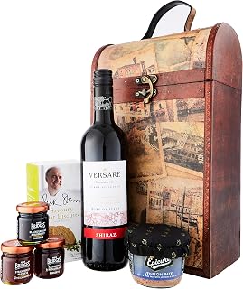 The Clarendon Vintage Wooden Wine Chest Gift Hamper with 750ml Versare Shiraz Red Wine - Gift Ideas for Valentines, Mother's Day, Birthday, Anniversary, Business and Corporate