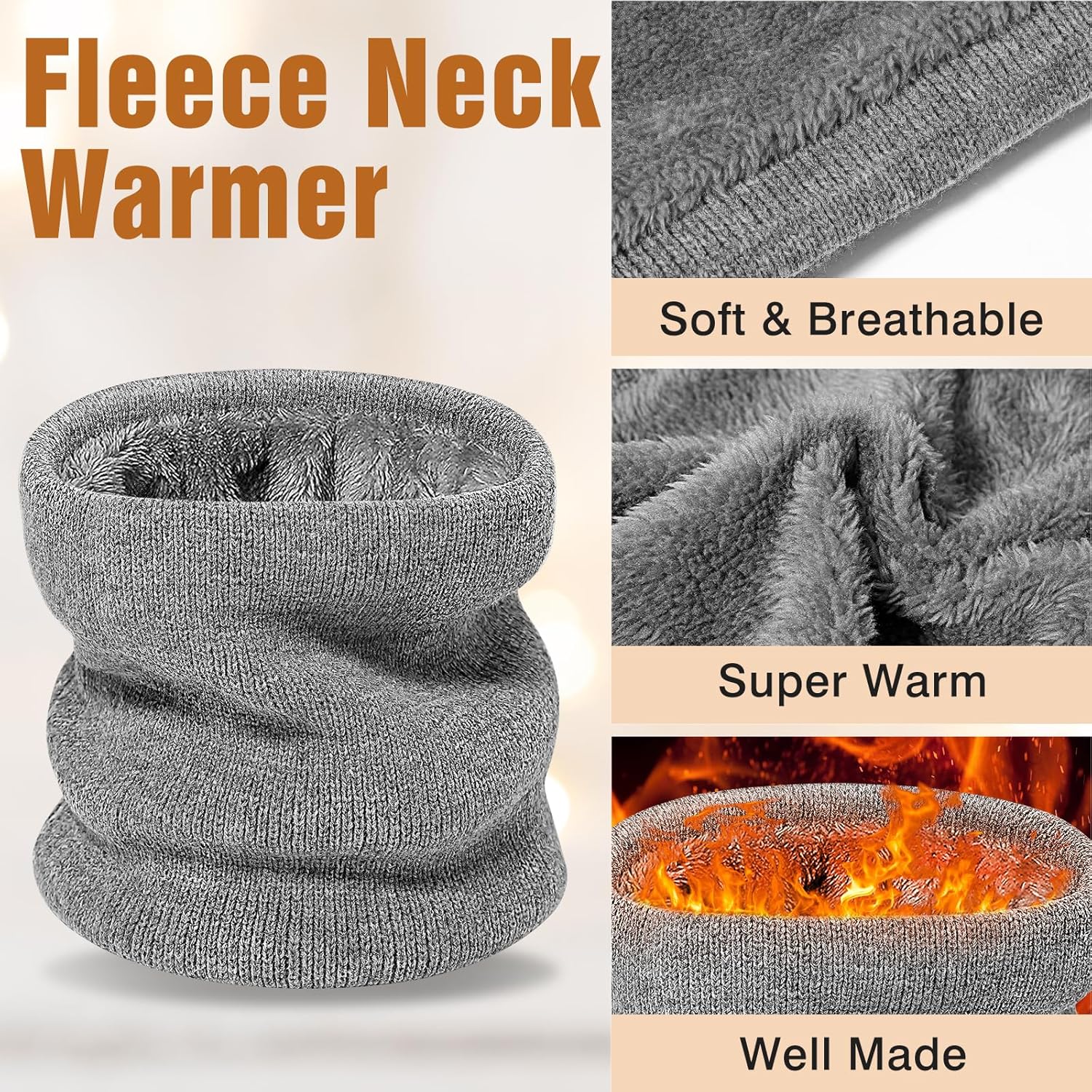 Fivali Winter Neck Warmer Gaiter for Men Women: 2 Pack Thick Fleece Lined Neck Scarf Windproof Face Scarves for Cold Weather - Image 3