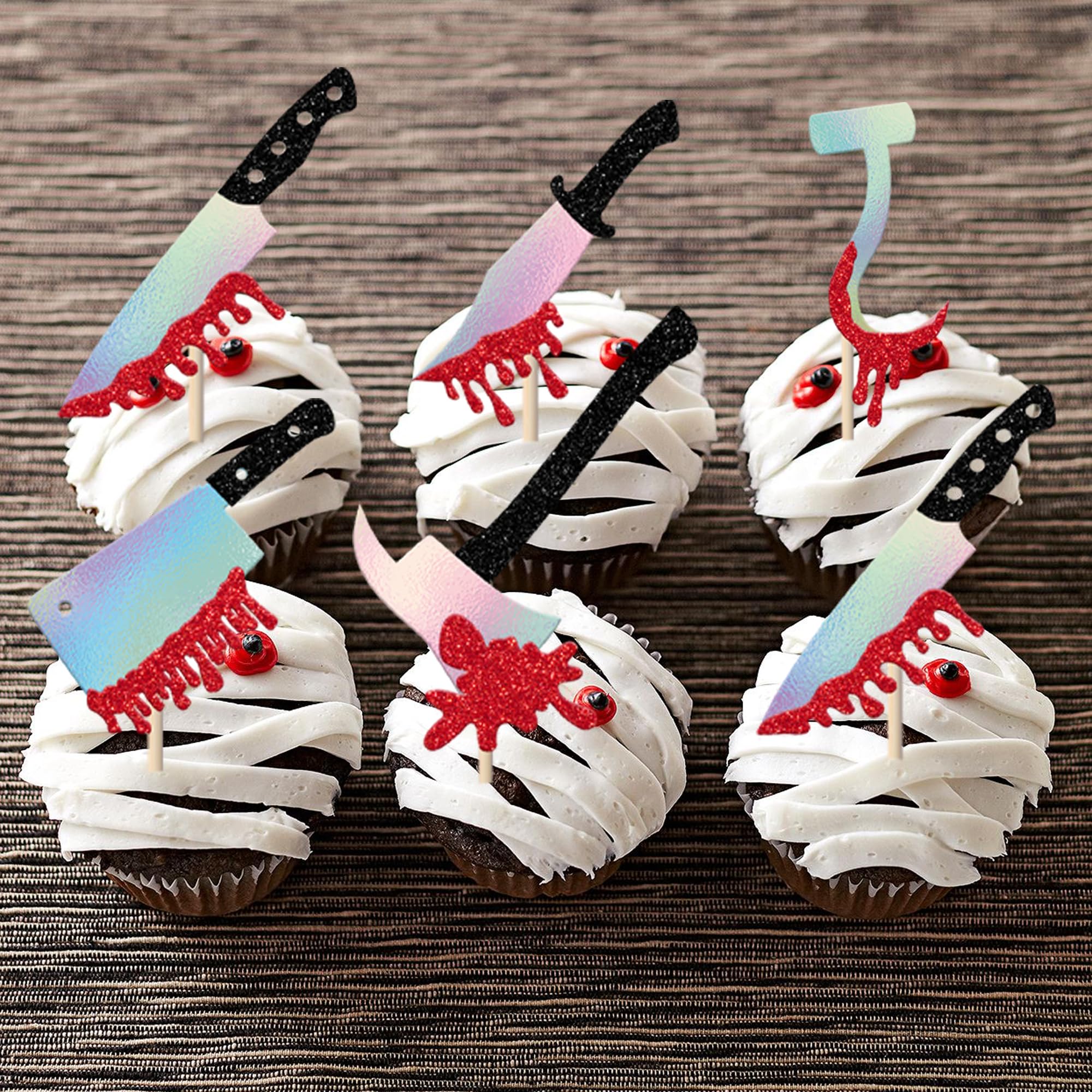 SYKYCTCY 30 Pack Halloween Knife Cupcake Toppers Glitter Scary Bloody Knife Cupcake Picks Killer Birthday Cake Decorations for Happy Halloween Theme Baby Shower Party Supplies - Image 3