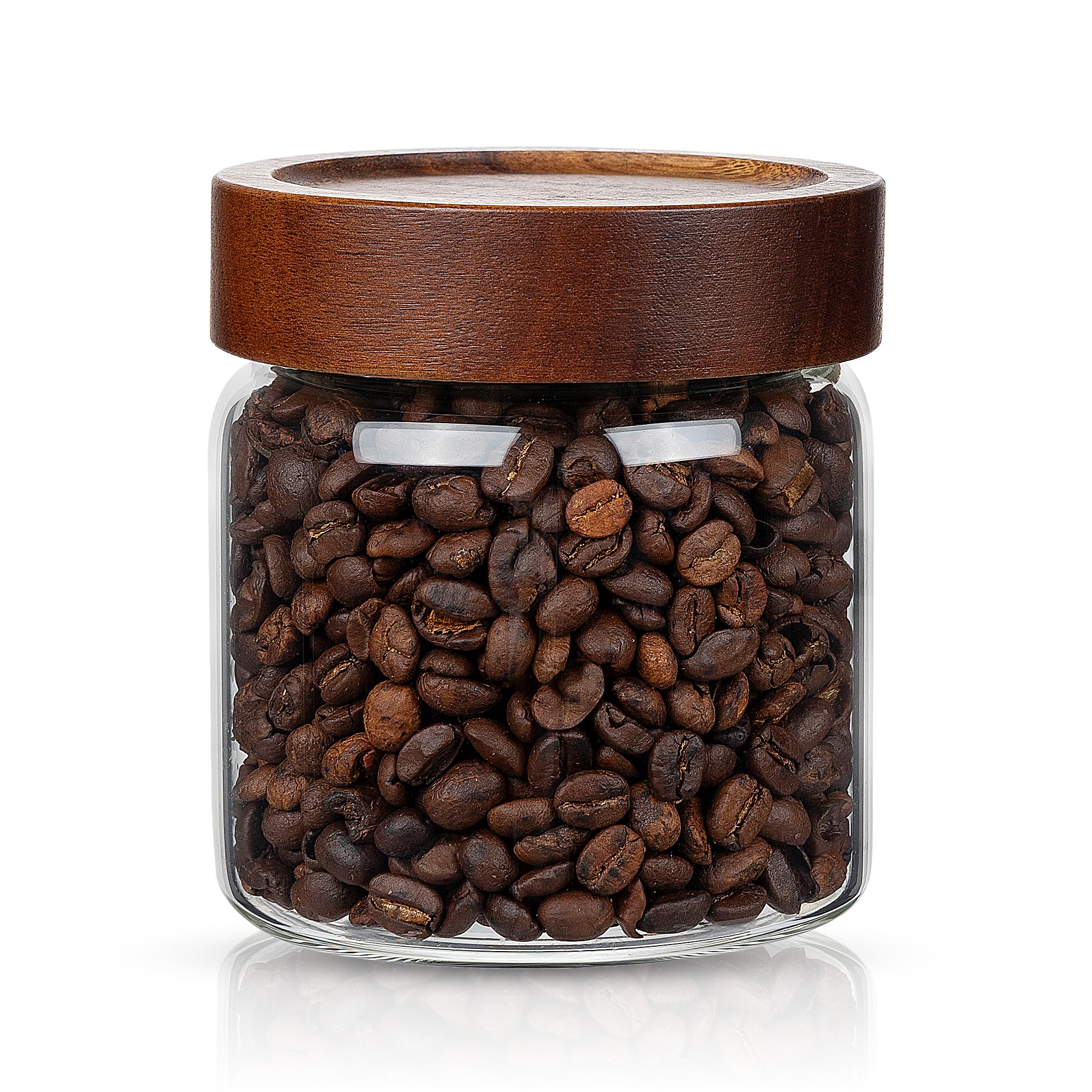 1PC Small Glass Storage Jars with Airtight Lids, 18 fl oz (550ml) coffee container with Wooden Lid, Glass Pantry Canister for Beans, Rice, Sugar and etc
