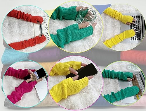 Miniatura 6 de Farlenoyar Guantes de punto de cachemira suaves sin dedos para mujer calentadores de brazos guantes de lana elásticos extra largos