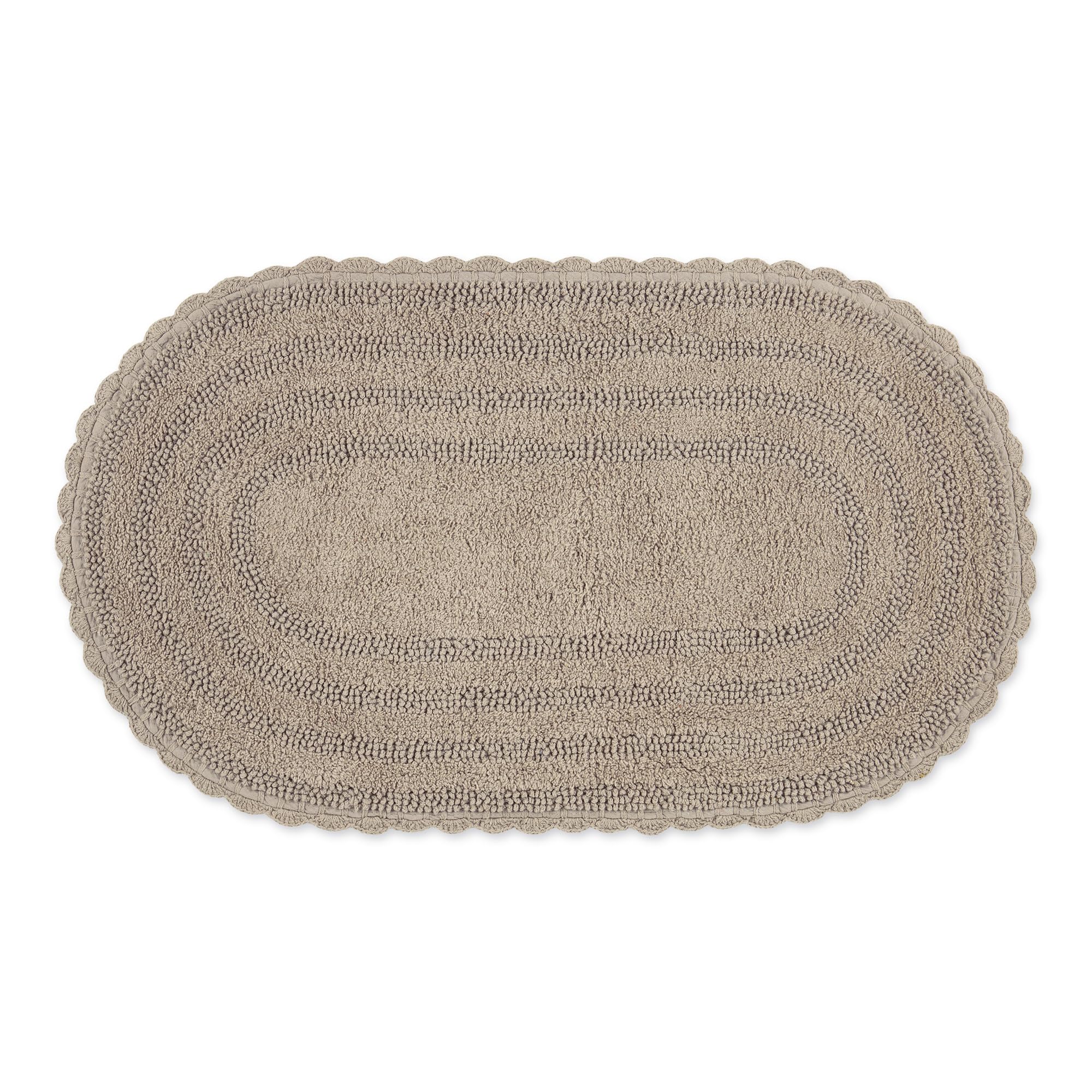 DII Crochet Collection Reversible Bath Mat, Large Oval, 21x34, Stone — image 1