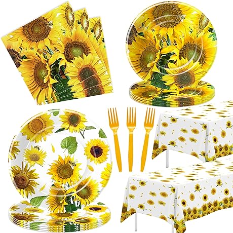 Sunflower Party Supplies Tableware For 24