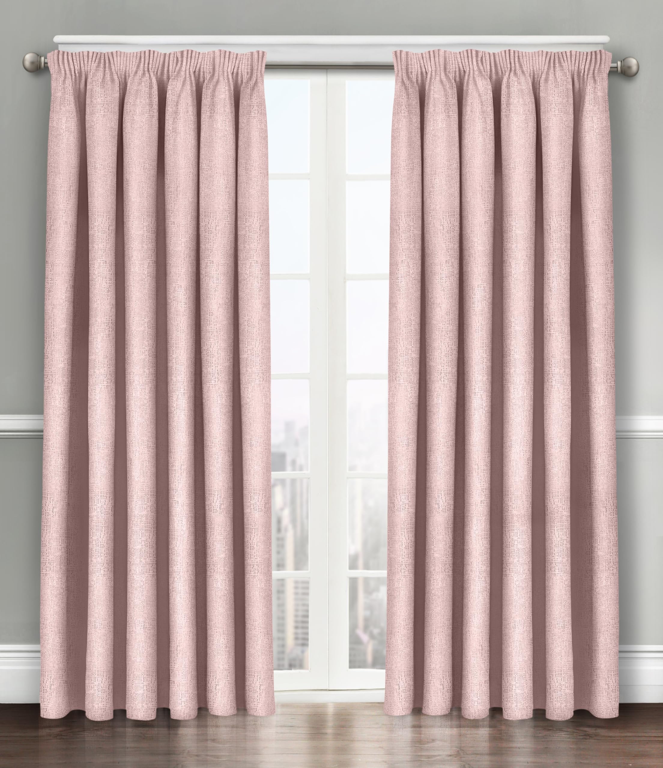 Velosso Solid Thermal Blockout Window Treatment Triple Weaved Curtain Panels Dimout Pencil Pleated Curtain Pair (Blush Pink, 66" Wide x 90" Drop)