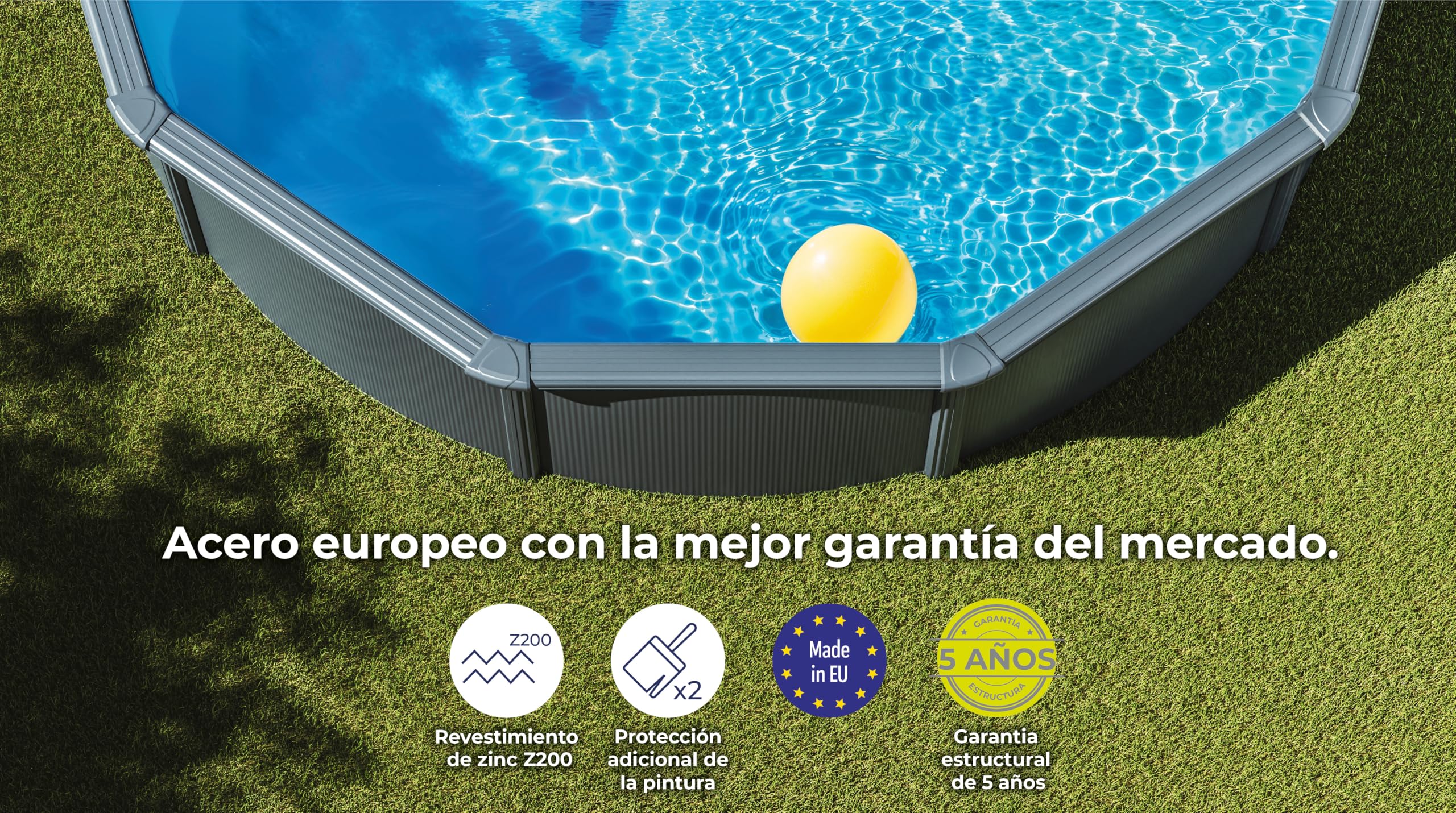 Gre KIT350GY Piscina de Acero Elevada, Redonda con Aspecto Acero Gris Grafito, Piscinas Desmontables para Jardín, 350 x 120 cm, Kea