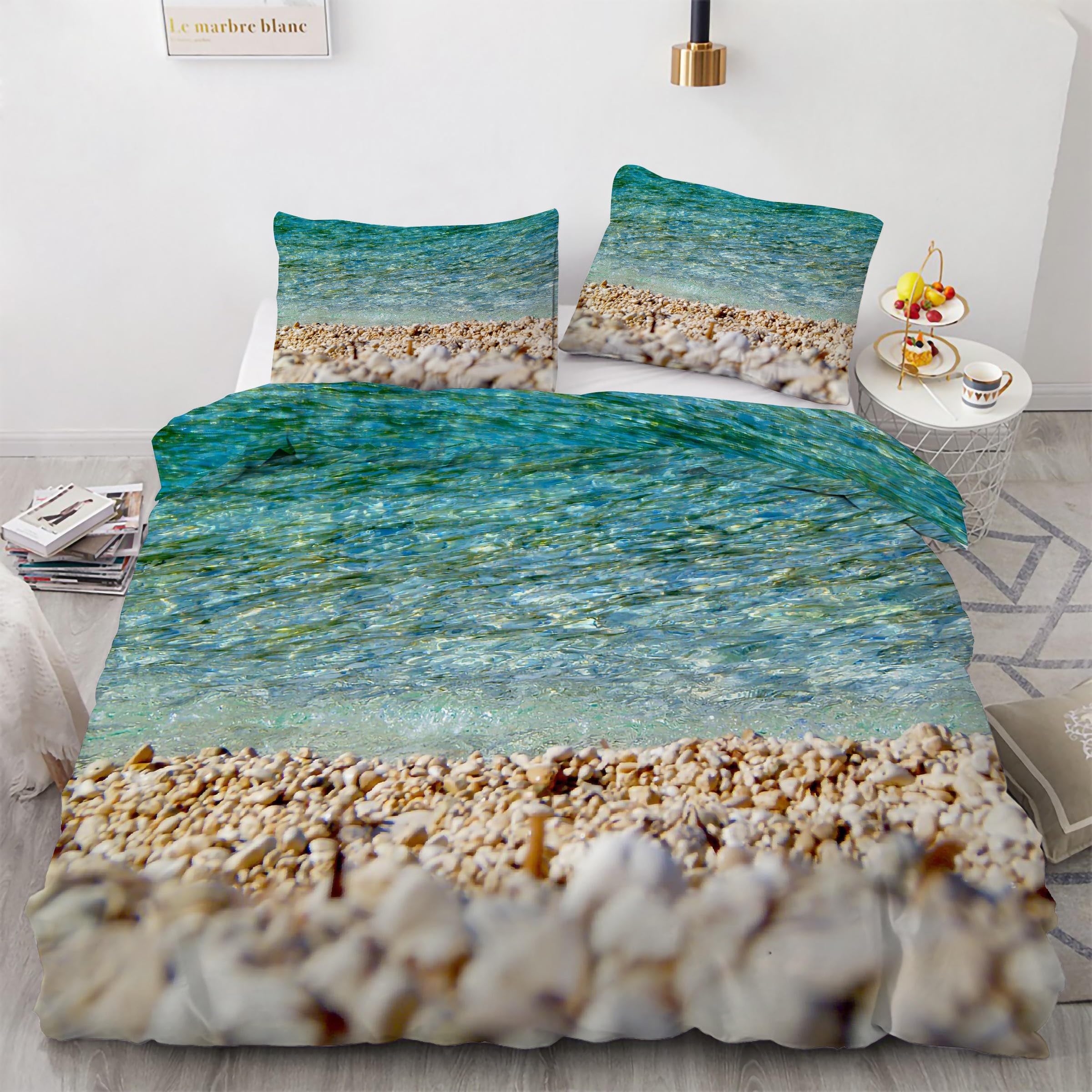 Housse de Couette 160x200 Fermeture Éclair Linge de Lit Plage