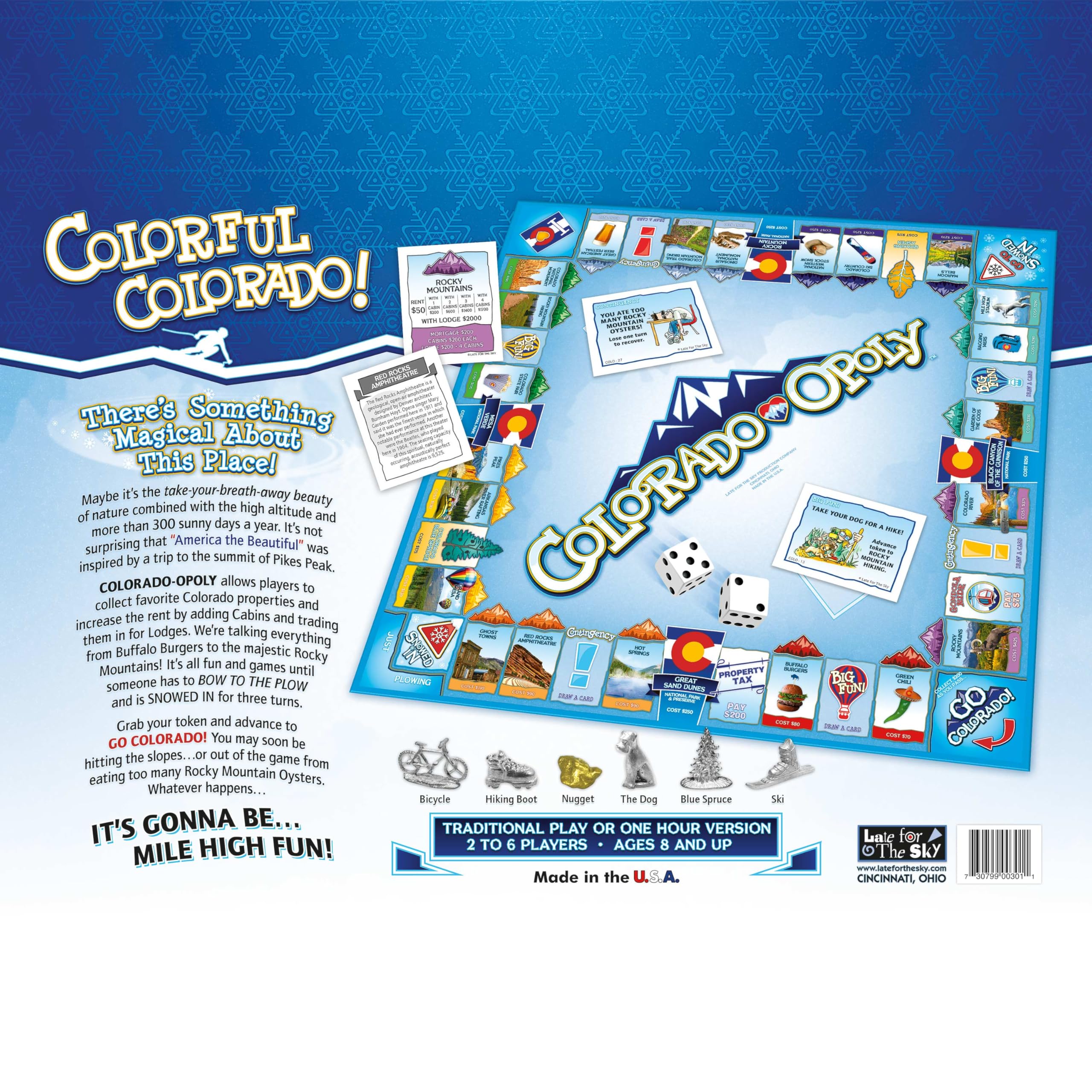 Late for The Sky Colorado-Opoly Board Game – Colorado Travel Family Game Night, Property Trading Strategy Fun, Made in USA, 2-6 Players Ages 8+, Souvenir Gift