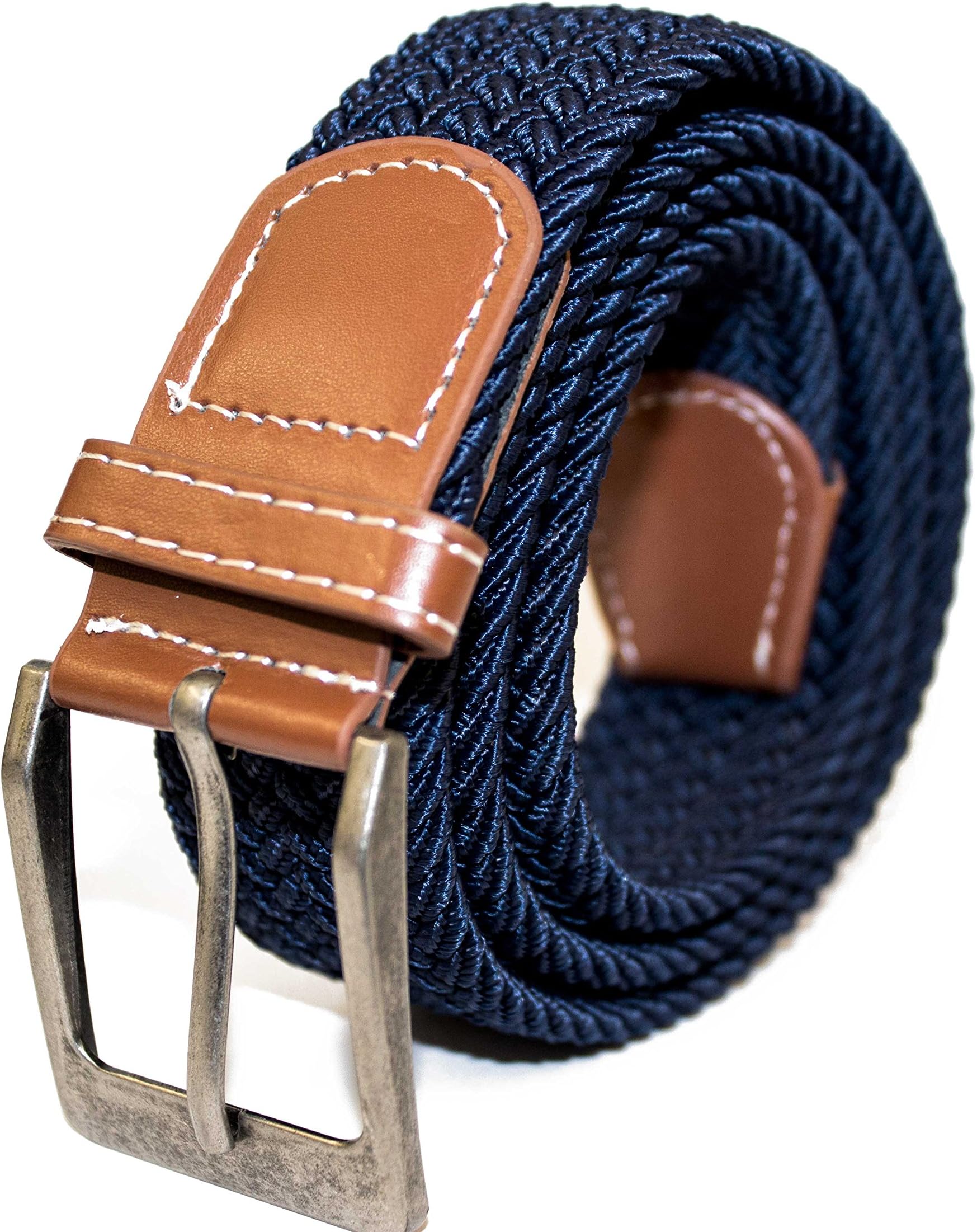 Mens Expanding Belt - One Size 36 Waist to 44 Plus Size Elasticated Woven Single Colour Leather
