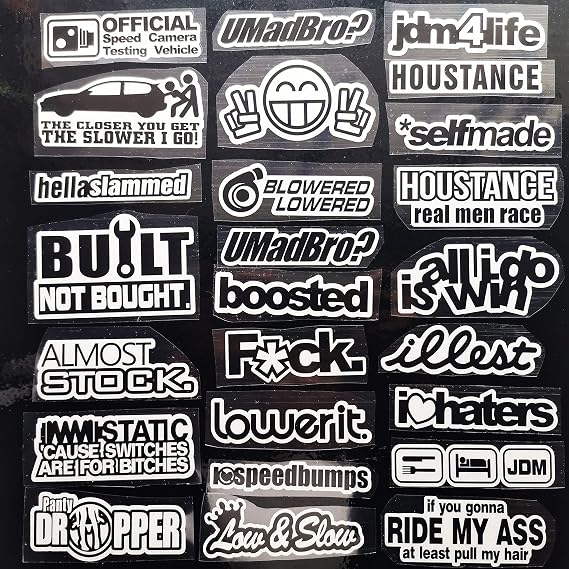 HiroKun 57 Pcs JDM Cars Decal Racing Decal JDM Motors Funny Car Stickers Racing for Car Bumber Motorcycle Decals Graphics Race Drift