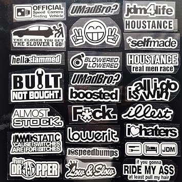 HiroKun 57 Pcs JDM Cars Decal Racing Decal JDM Motors Funny Car Stickers Racing for Car Bumber Motorcycle Decals Graphics Race Drift