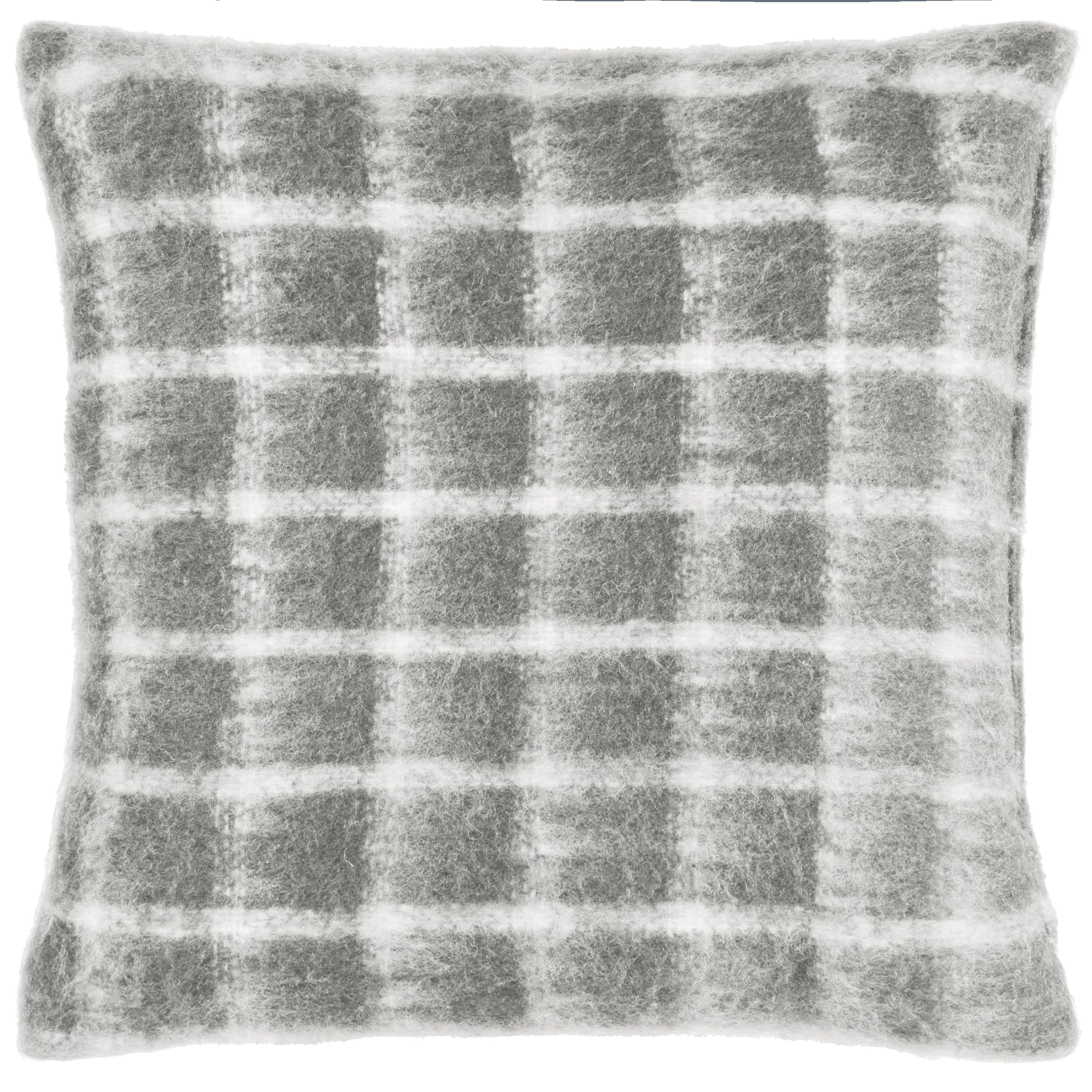 Yarrow Check Cushion - Light Grey - 45cm x 45cm - Faux Mohair Wool Blend