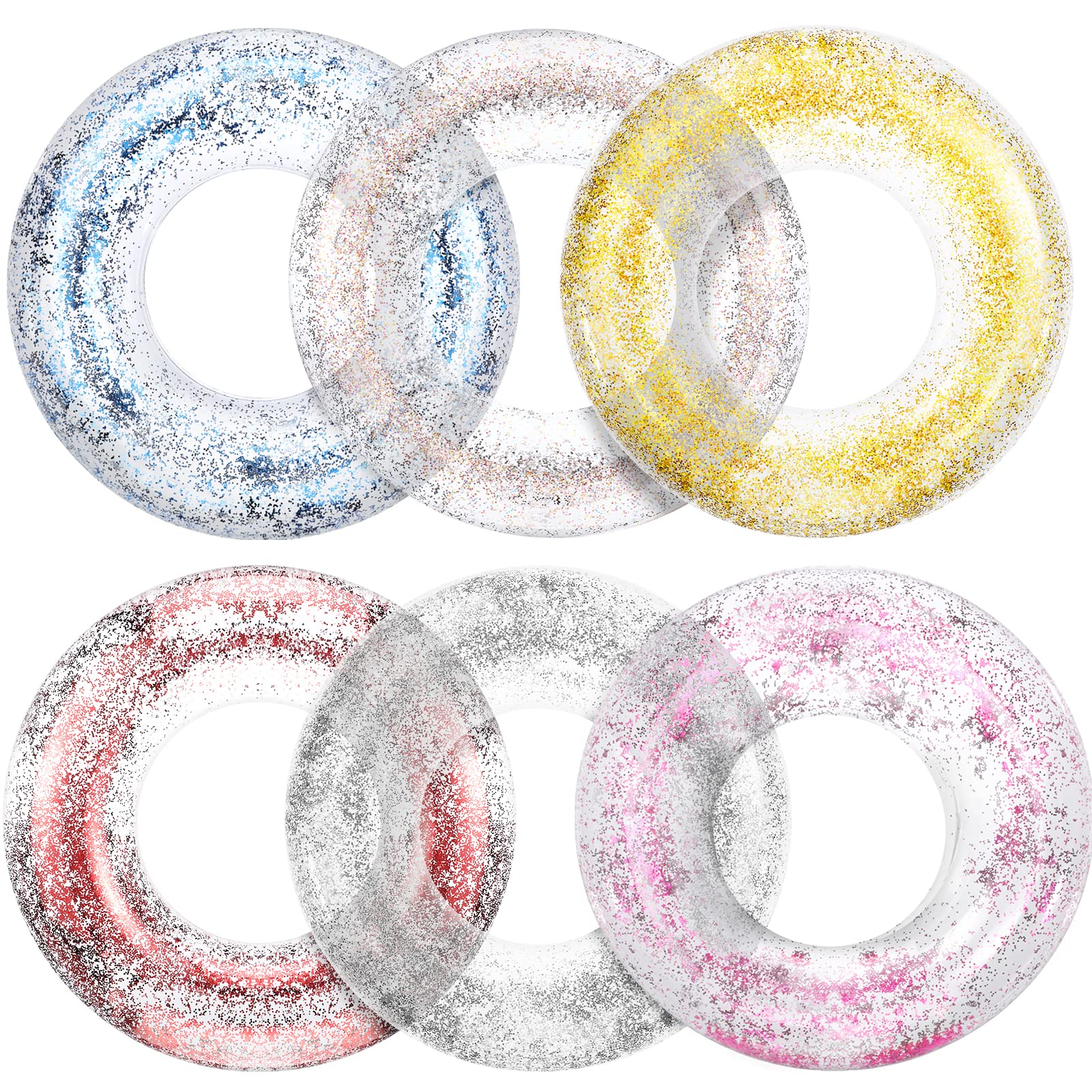 Jexine 6 Pcs Glitter Inflatable Pool Float Tube 30 Inch, Multicolored