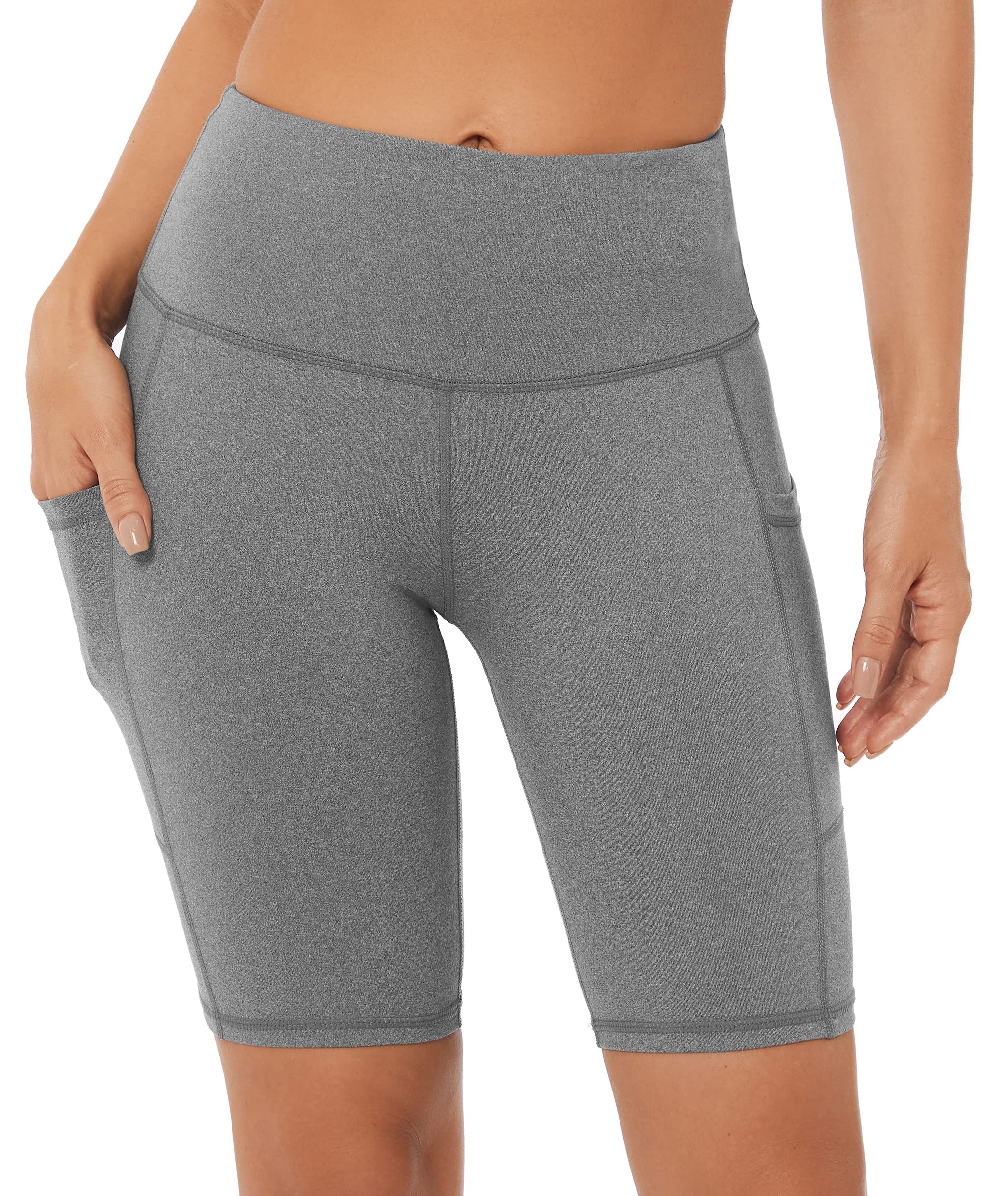 Custer's Night High Waist Out Pocket Yoga Short Tummy Control Workout Running 4 Way Stretch Yoga Leggings (Gray Snow Dot, L)