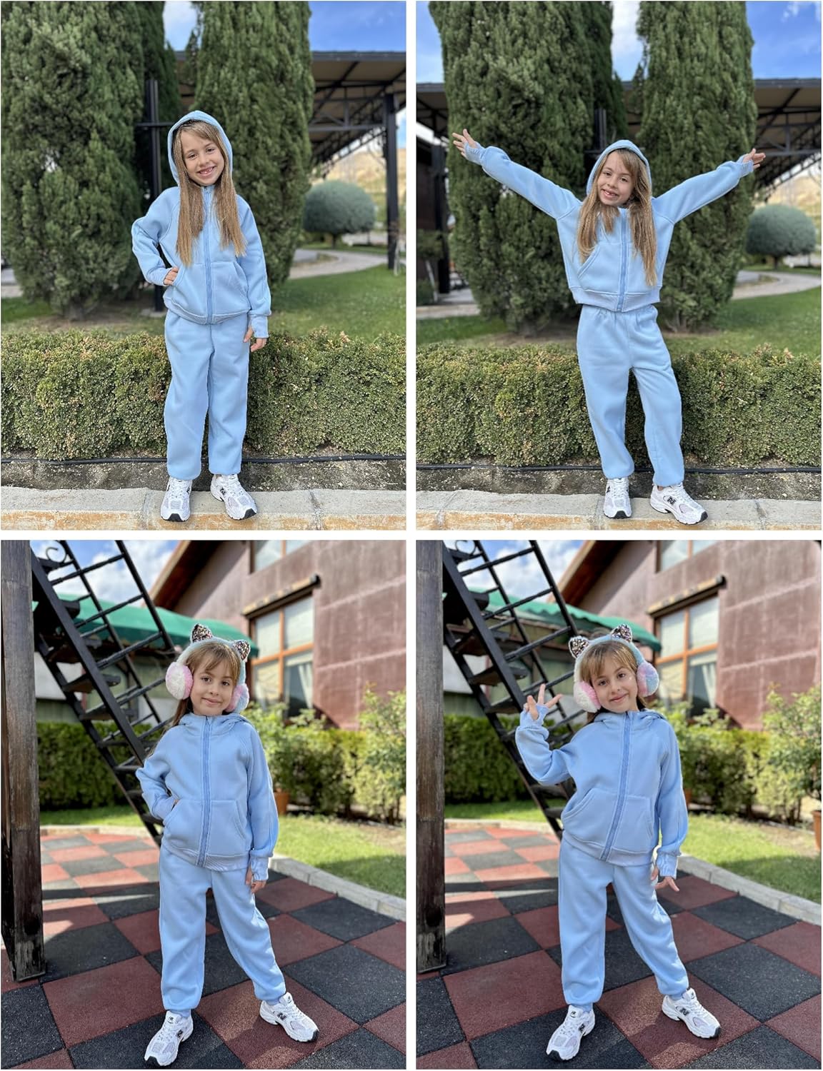 Arshiner Girls 2 Piece Outfit Drop Shoulder Zip Up Hoodies and Sweatpant Clothing Set with Pockets - Image 7