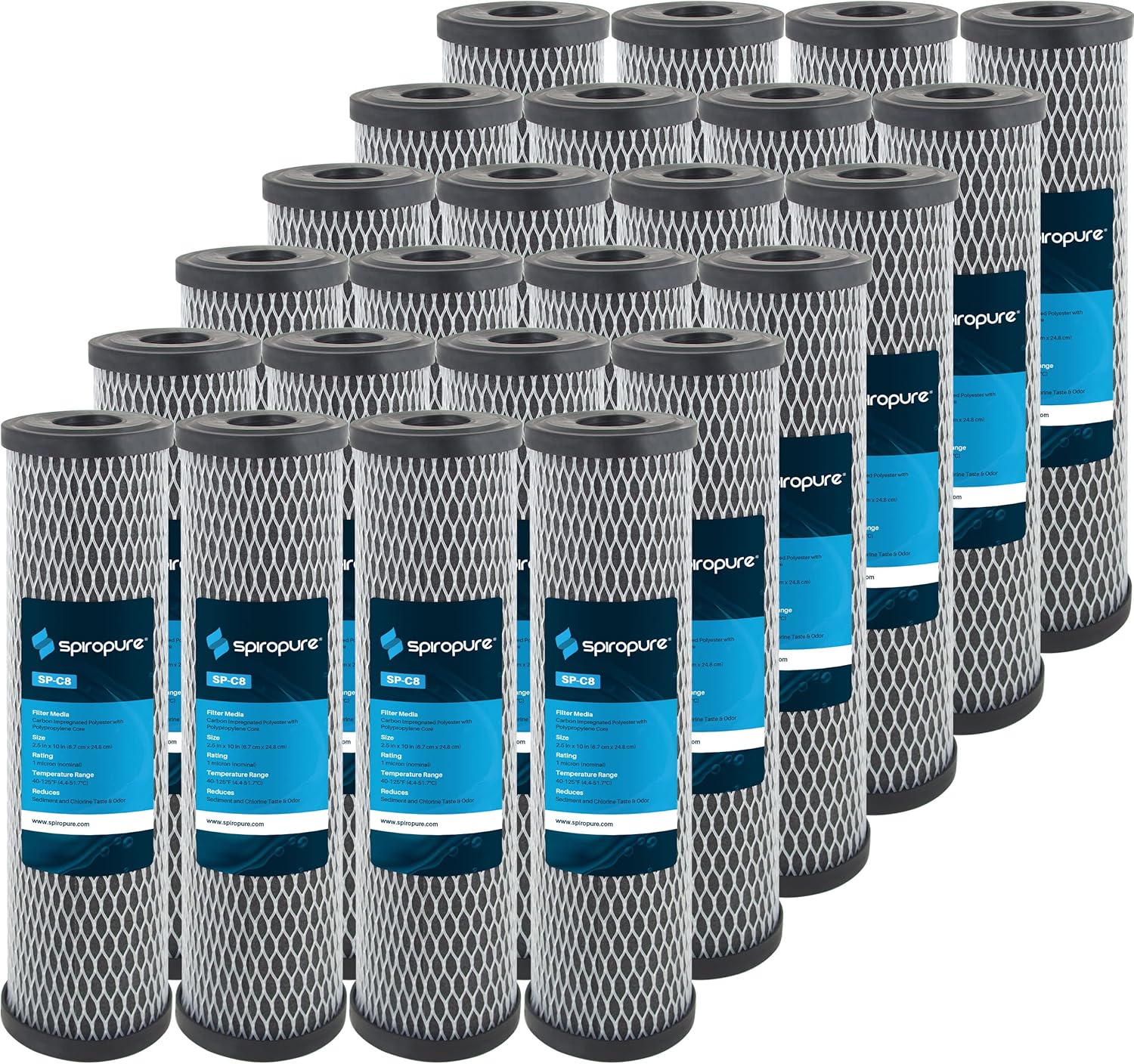 SpiroPure SP-C8 10x2.5 1 Micron Dual Purpose Sediment and Carbon Water Filter Cartridge C8 155220-43 (Case of 24)