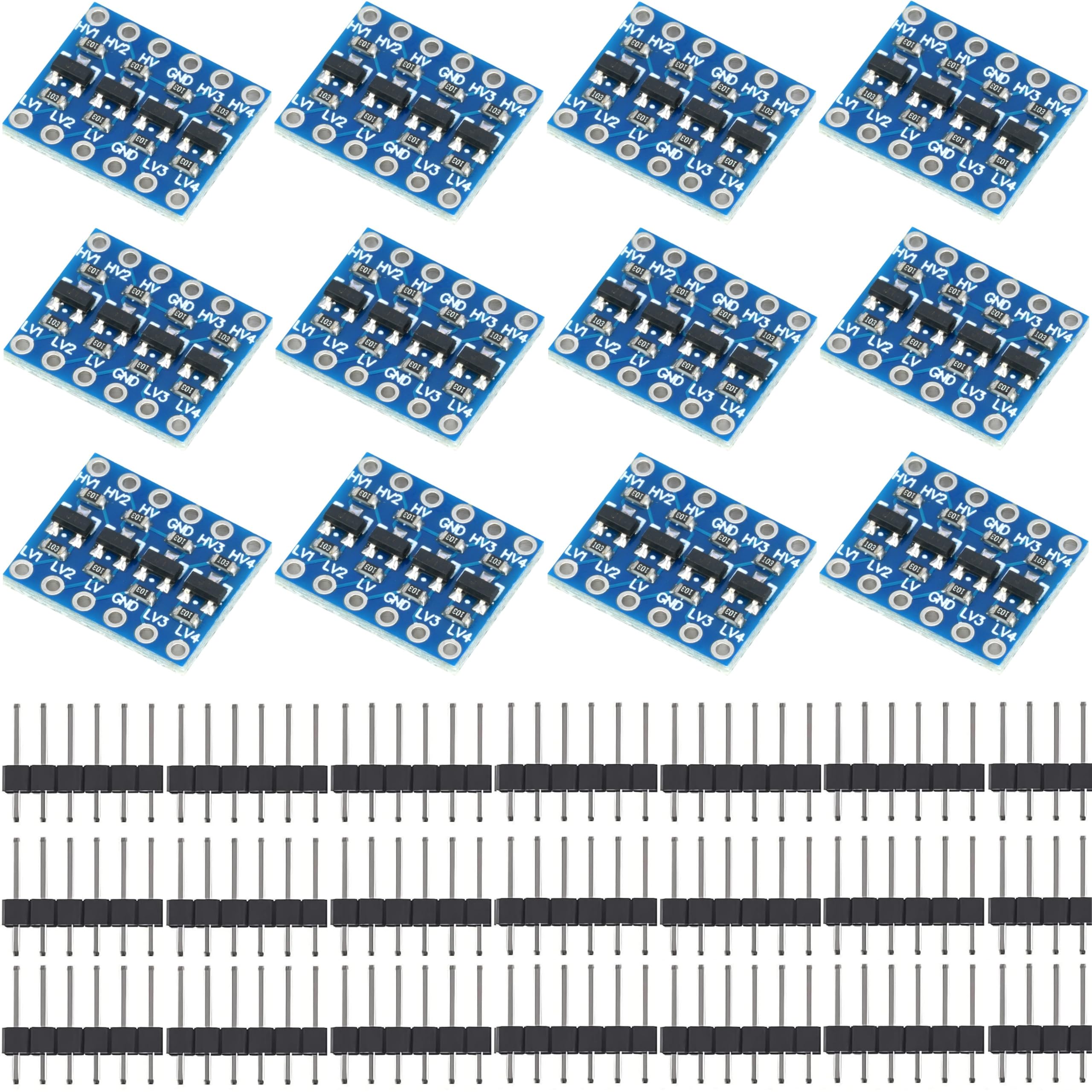 WWZMDiB 12 Pcs Logic Level Shifter Converter Module 4 Channel Bidirectional 3.3V to 5V, 5V to 3.3V Support UART IIC I2C SPI 1-Wire Compatible with for