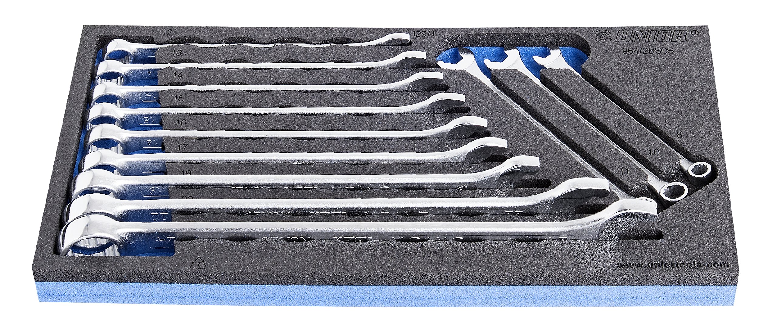 UNIOR 621053 - Juego de 12 llaves combinadas cortas en bandeja SOS de 8 a 24 mm serie 964/2BSOS